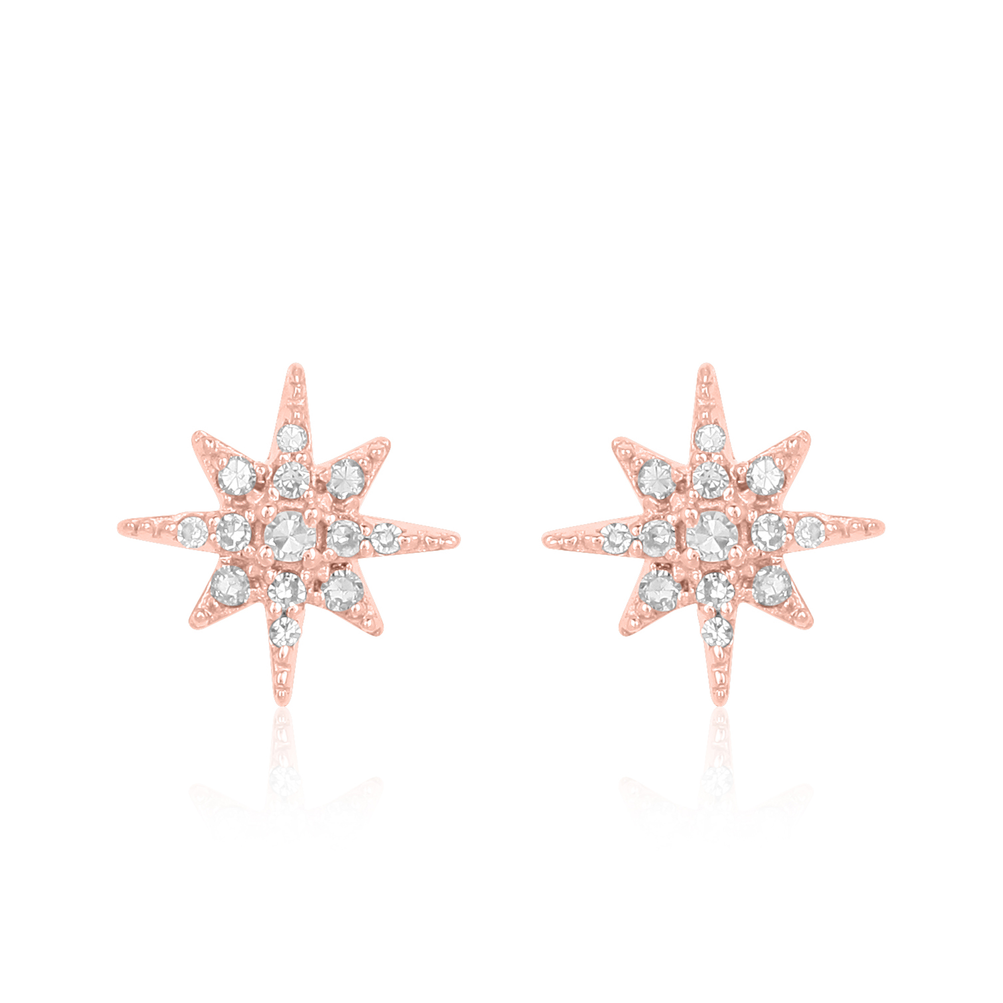 Rose Gold Pave Diamond Bursting Star Studs