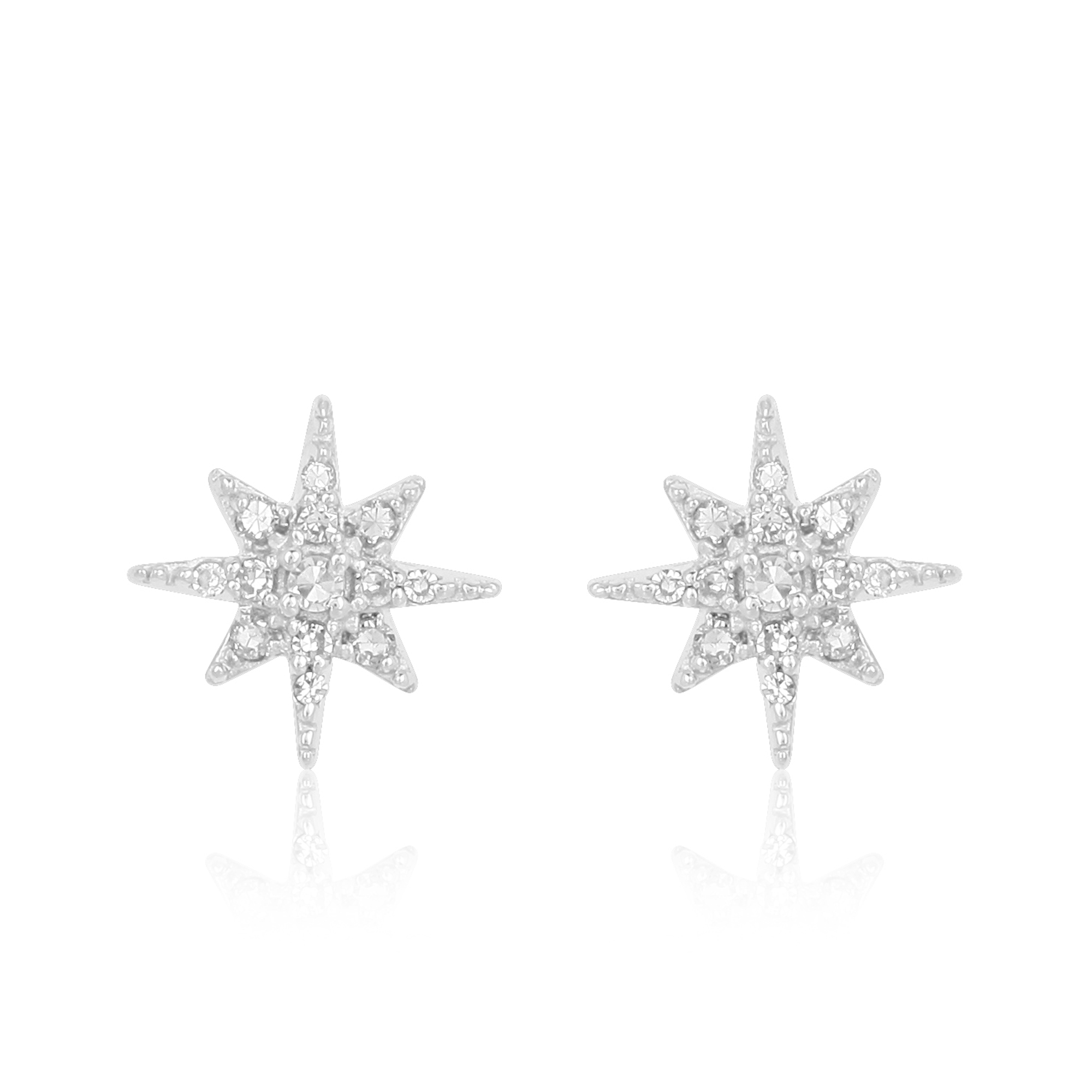 White Gold Pave Diamond Bursting Star Studs