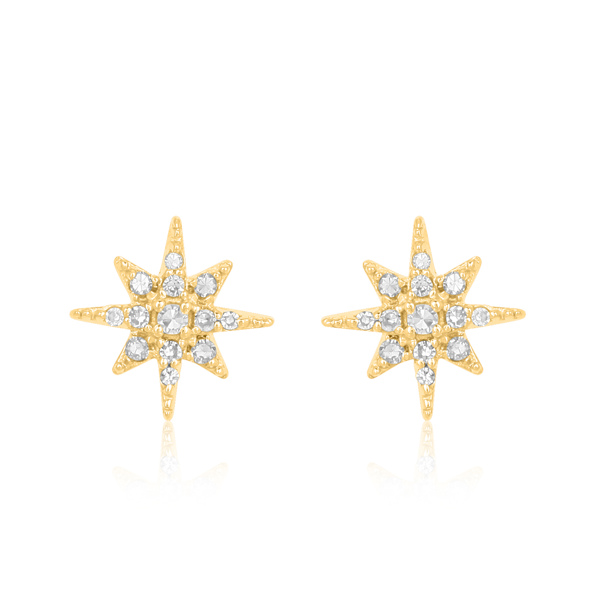 Yellow Gold Pave Diamond Bursting Star Studs