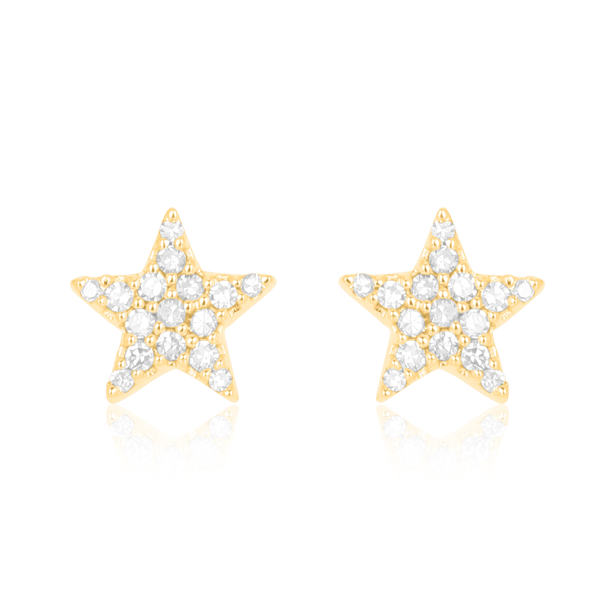 Yellow Gold Pave Diamond Tiny Star Studs