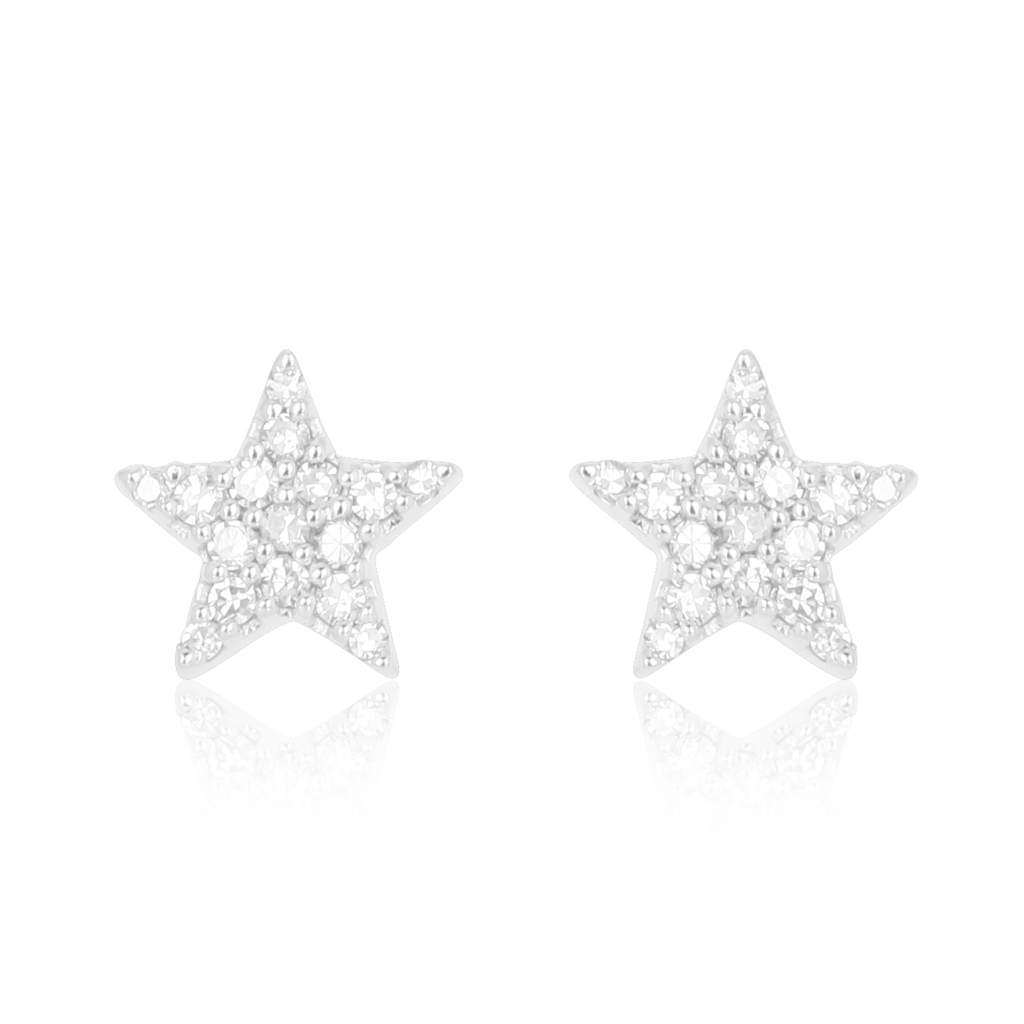 Sterling Silver Pave Diamond Tiny Star Studs