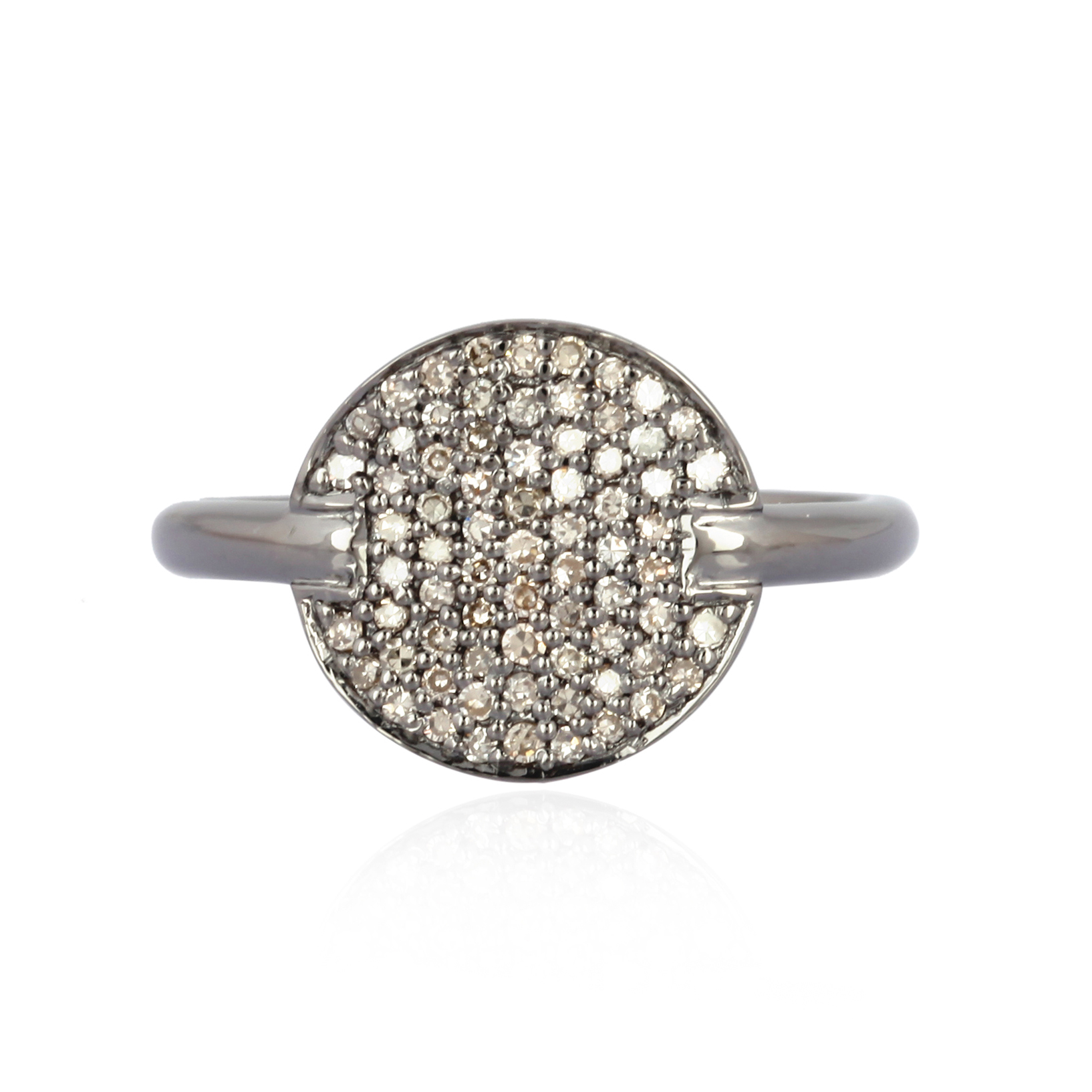 Sterling Silver Round Pave Diamond Disc Ring