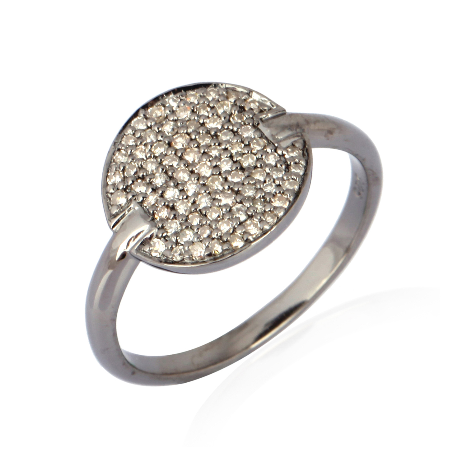 Sterling Silver Round Pave Diamond Disc Ring