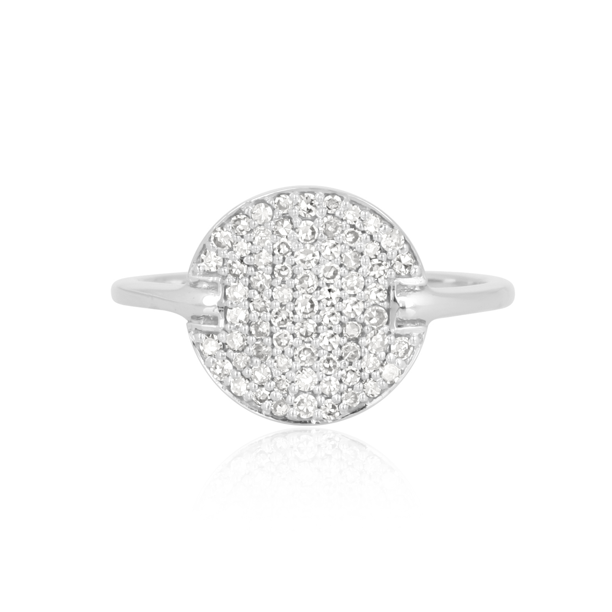 White Gold Round Pave Diamond Disc Ring