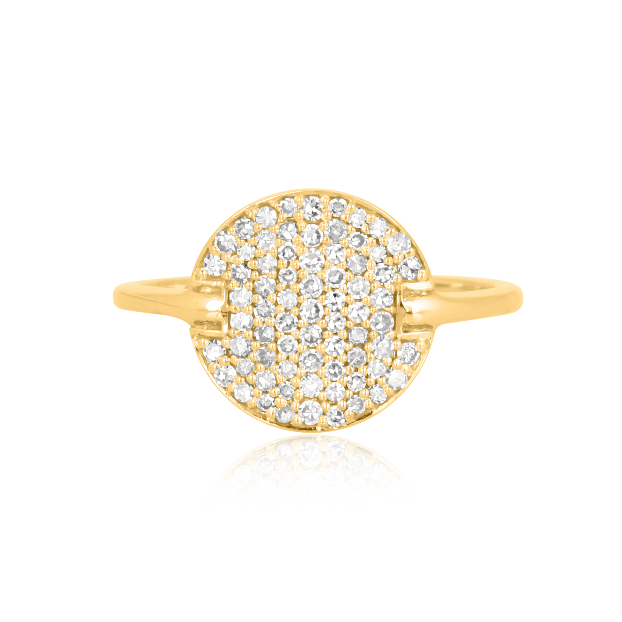 Yellow Gold Round Pave Diamond Disc Ring
