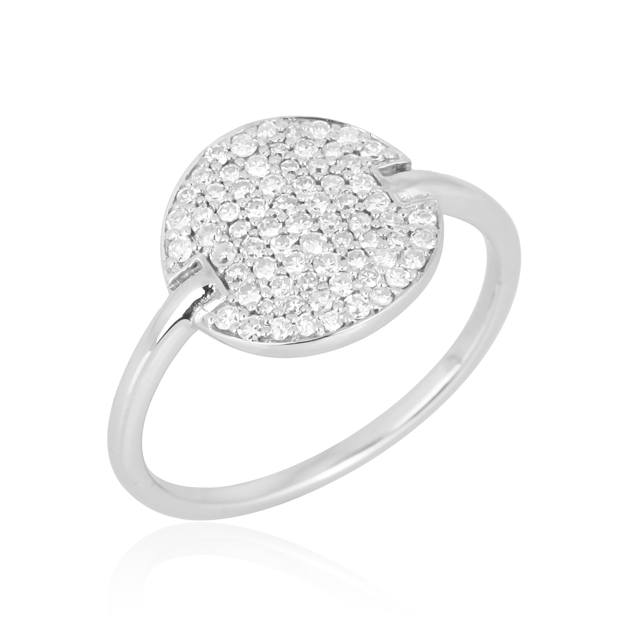 White Gold Round Pave Diamond Disc Ring