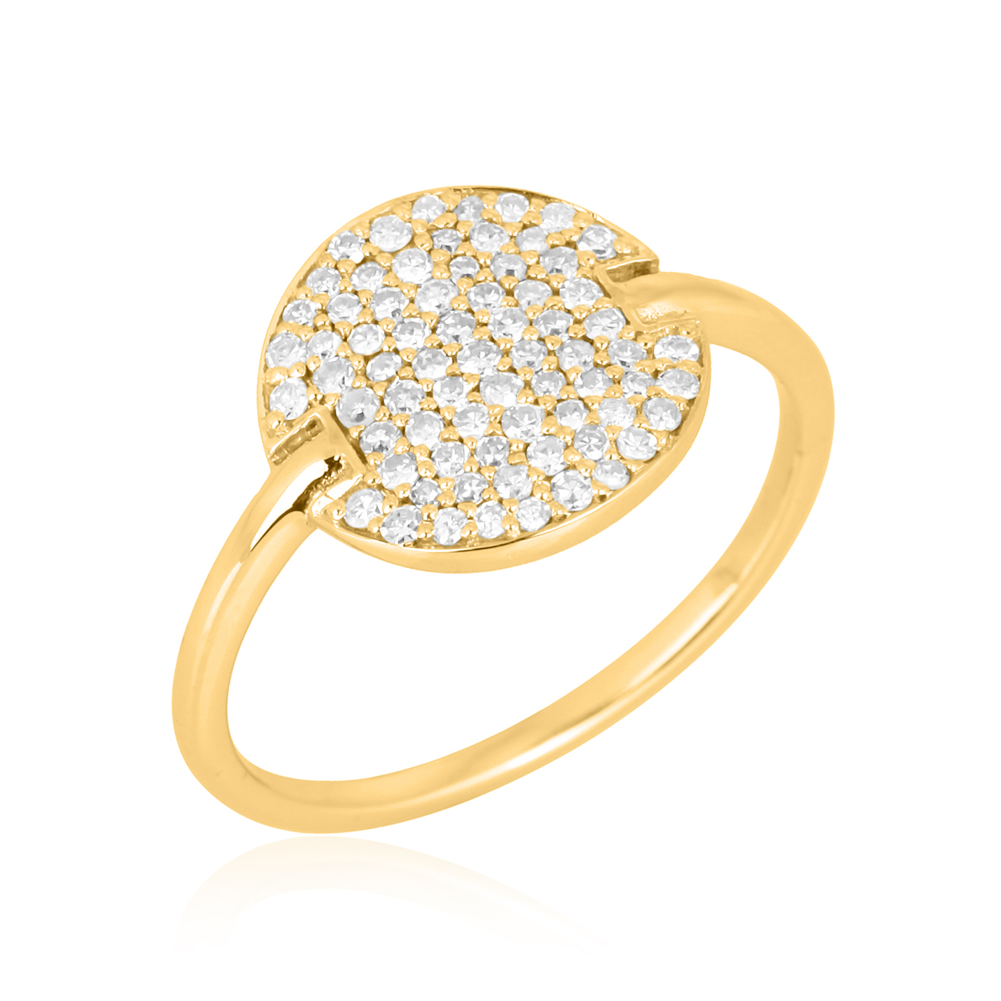 Yellow Gold Round Pave Diamond Disc Ring