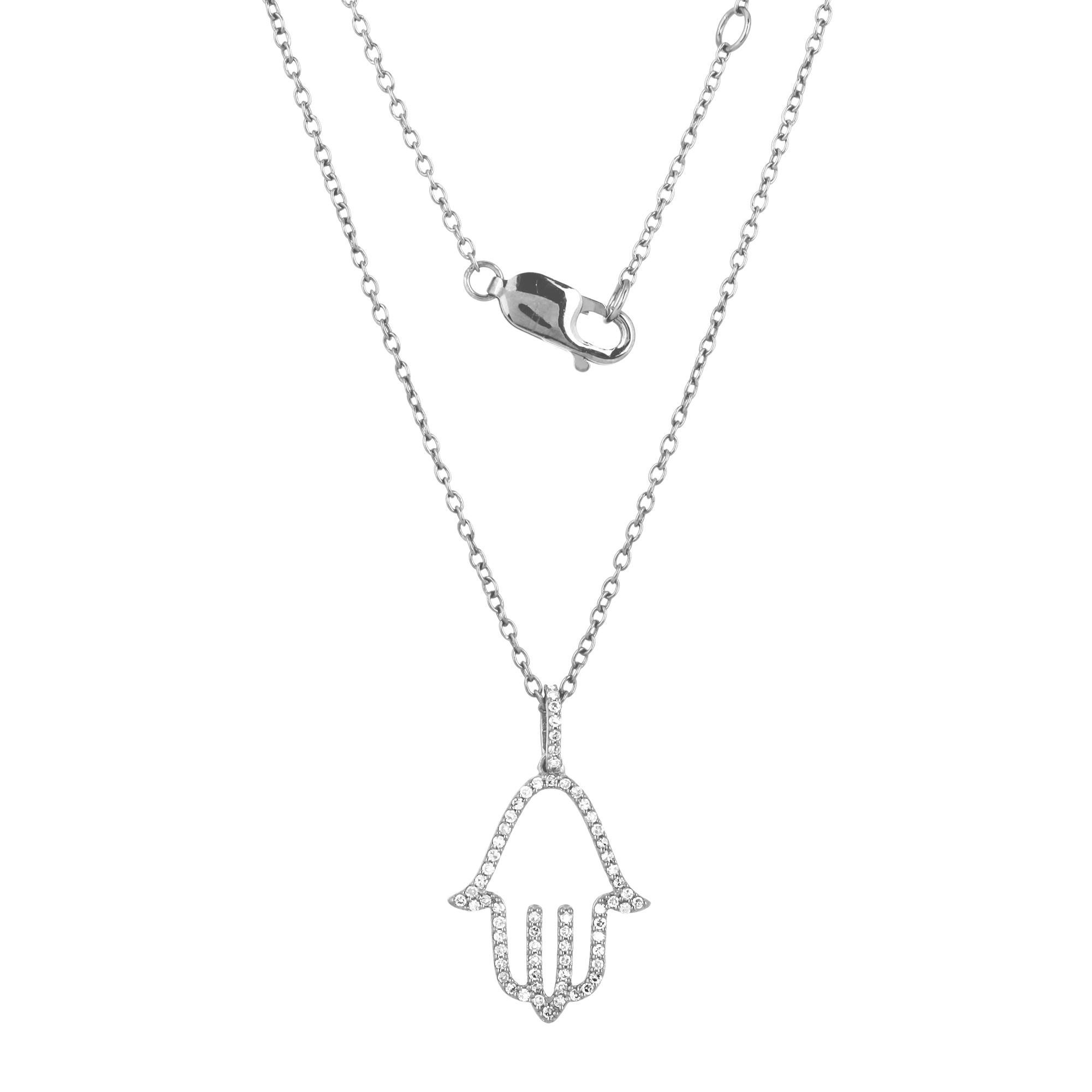 Sterling Silver Hamsa Diamond Pendant with Chain
