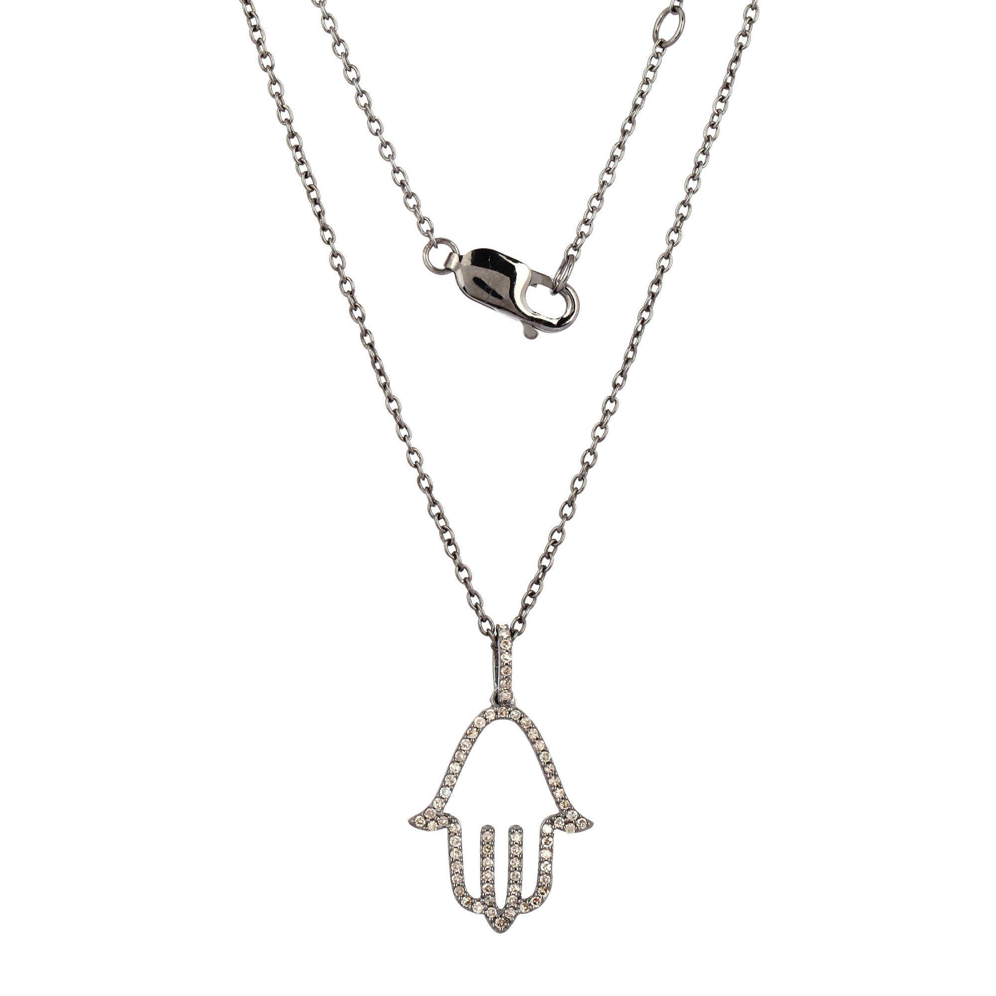Sterling Silver Hamsa Diamond Pendant with Chain
