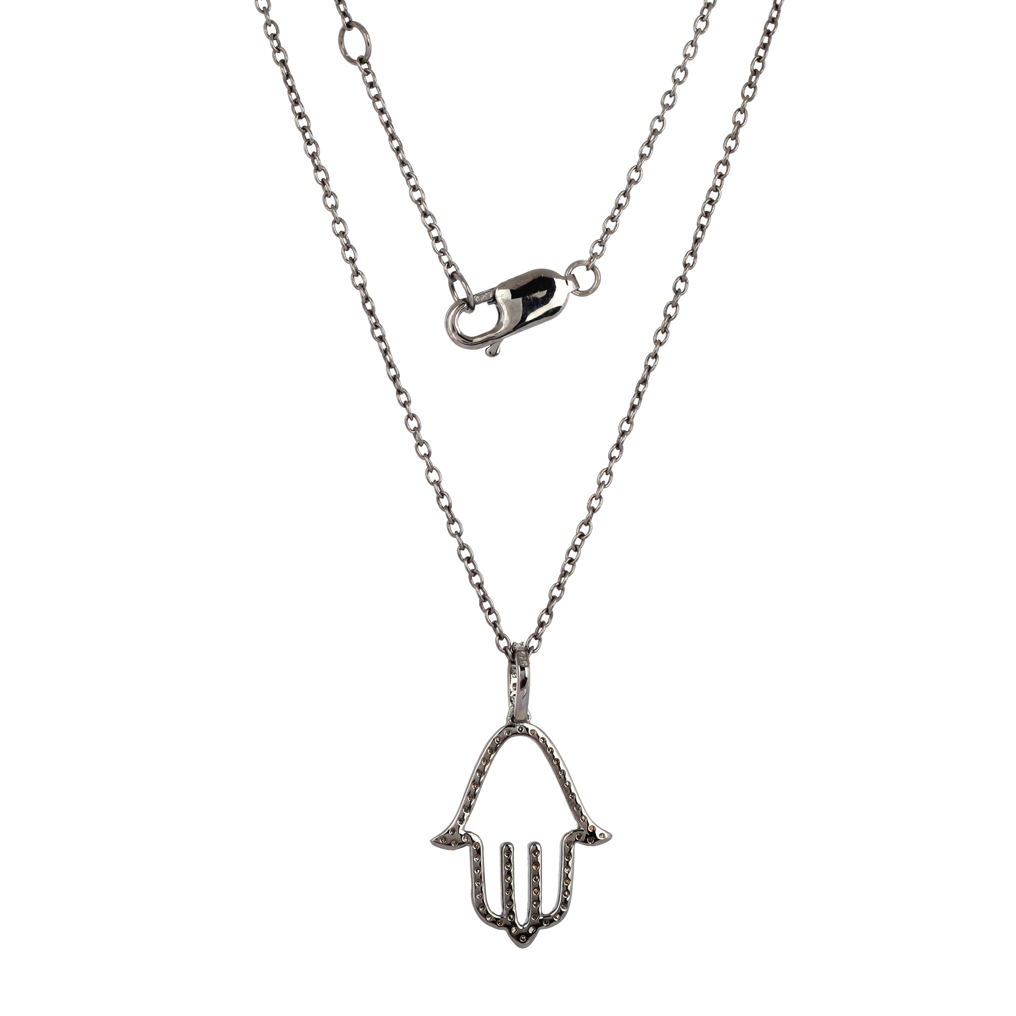 Sterling Silver Hamsa Diamond Pendant with Chain