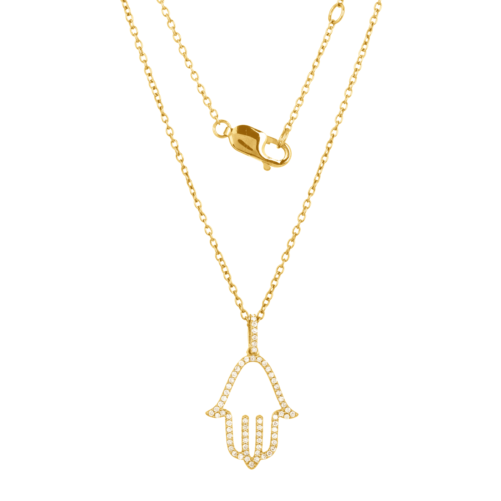 Sterling Silver Hamsa Diamond Pendant with Chain