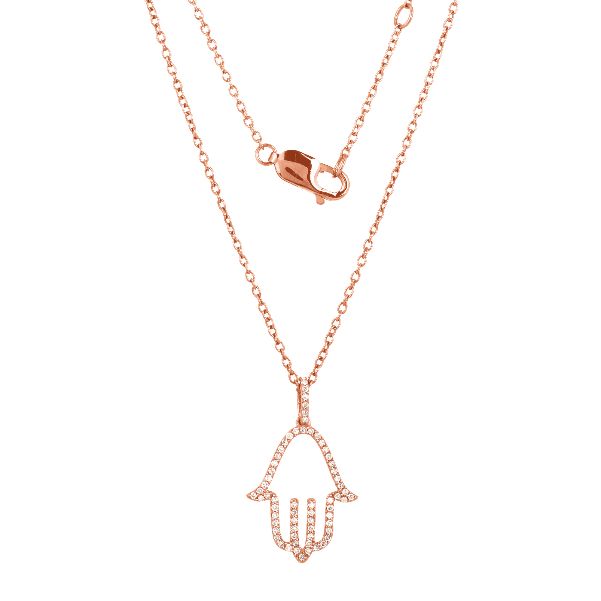 Sterling Silver Hamsa Diamond Pendant with Chain