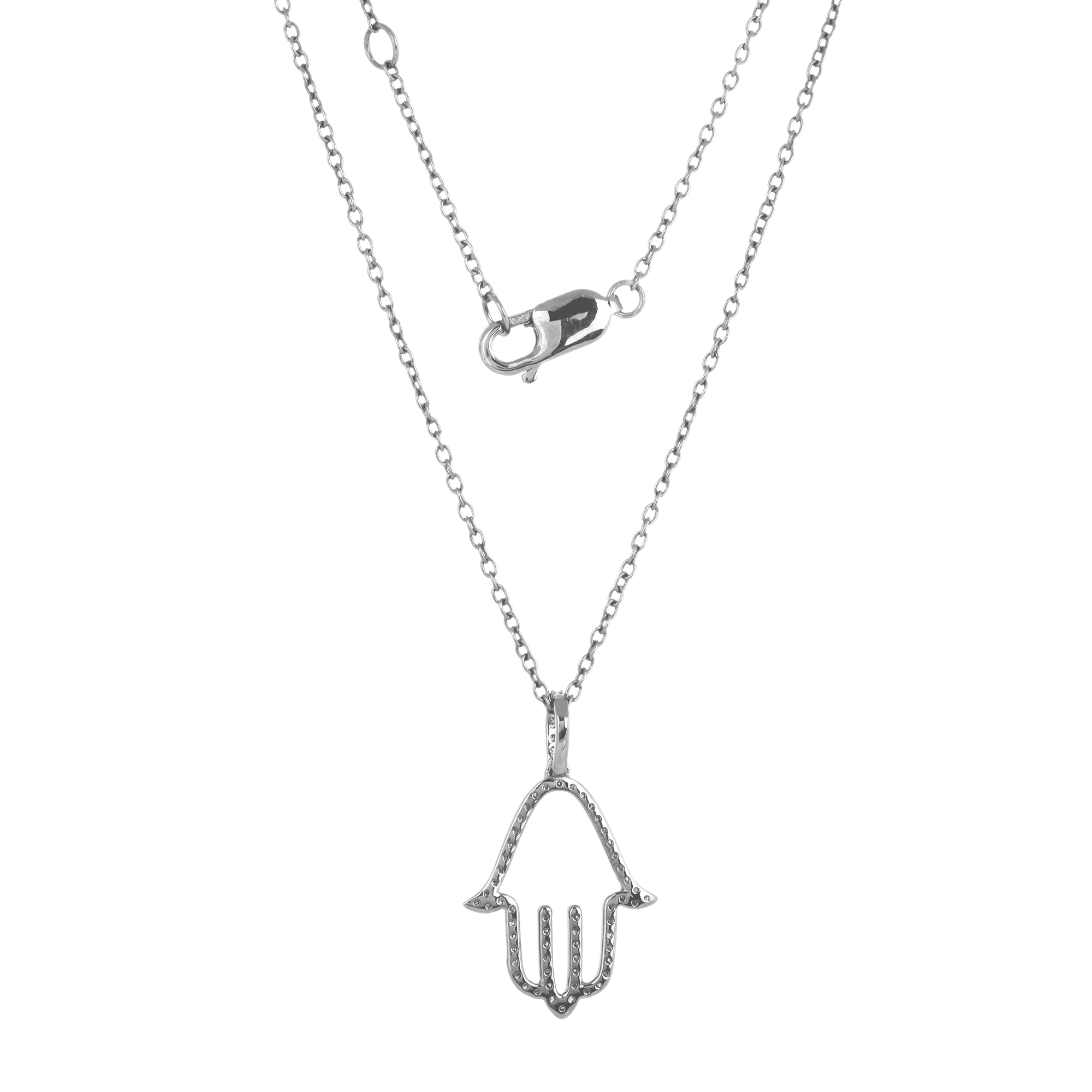 Sterling Silver Hamsa Diamond Pendant with Chain