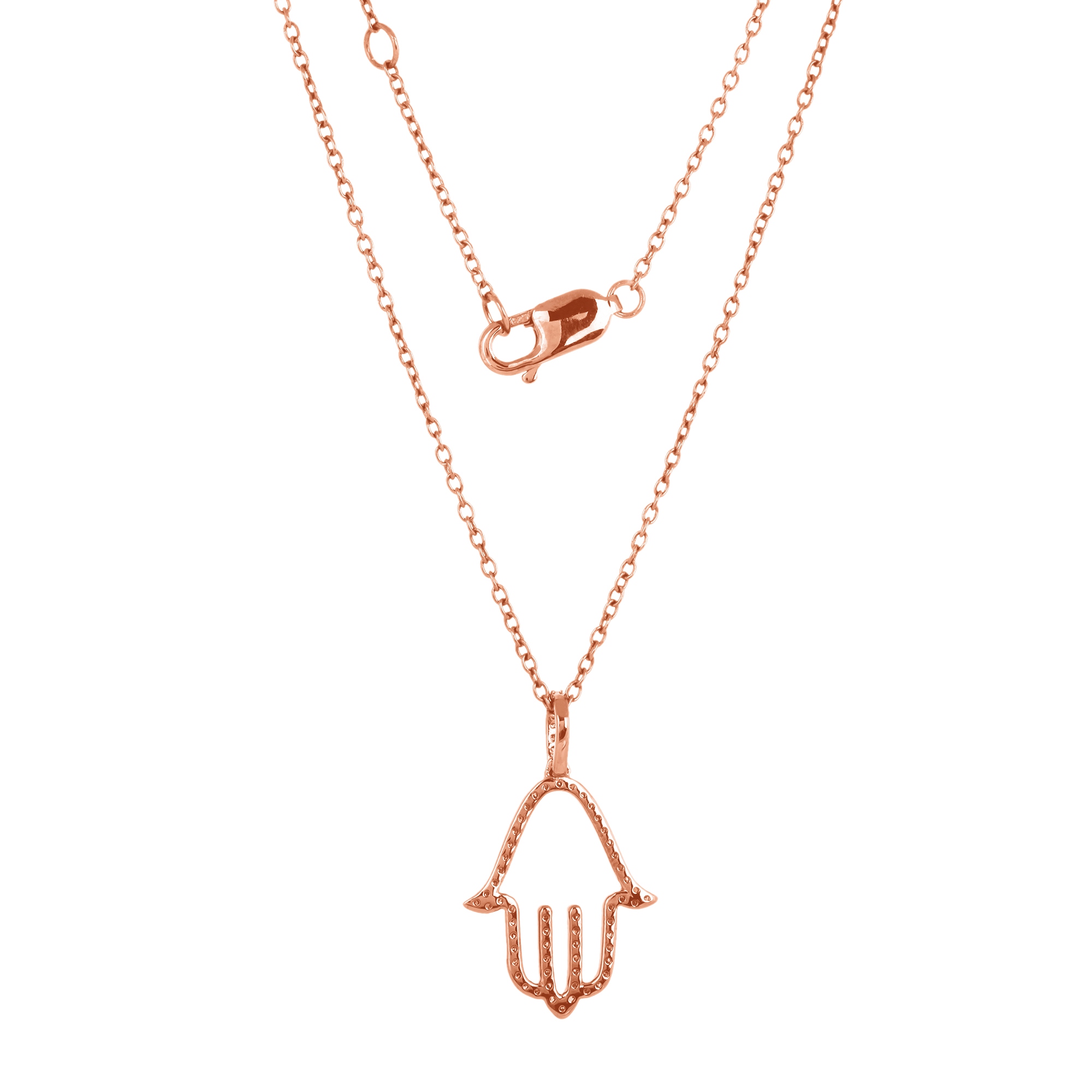 Sterling Silver Hamsa Diamond Pendant with Chain