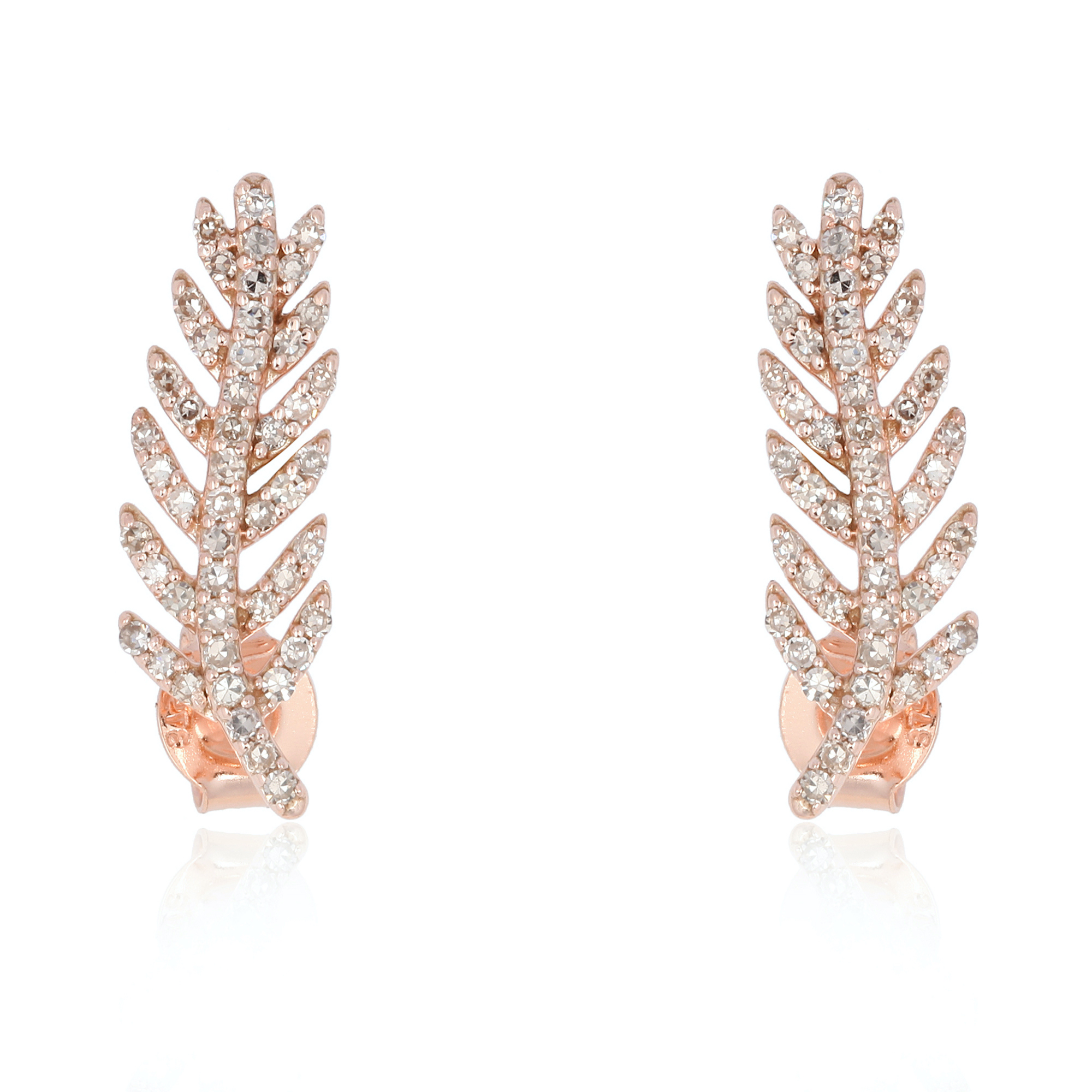 Rose Gold Diamond Leaf Studs