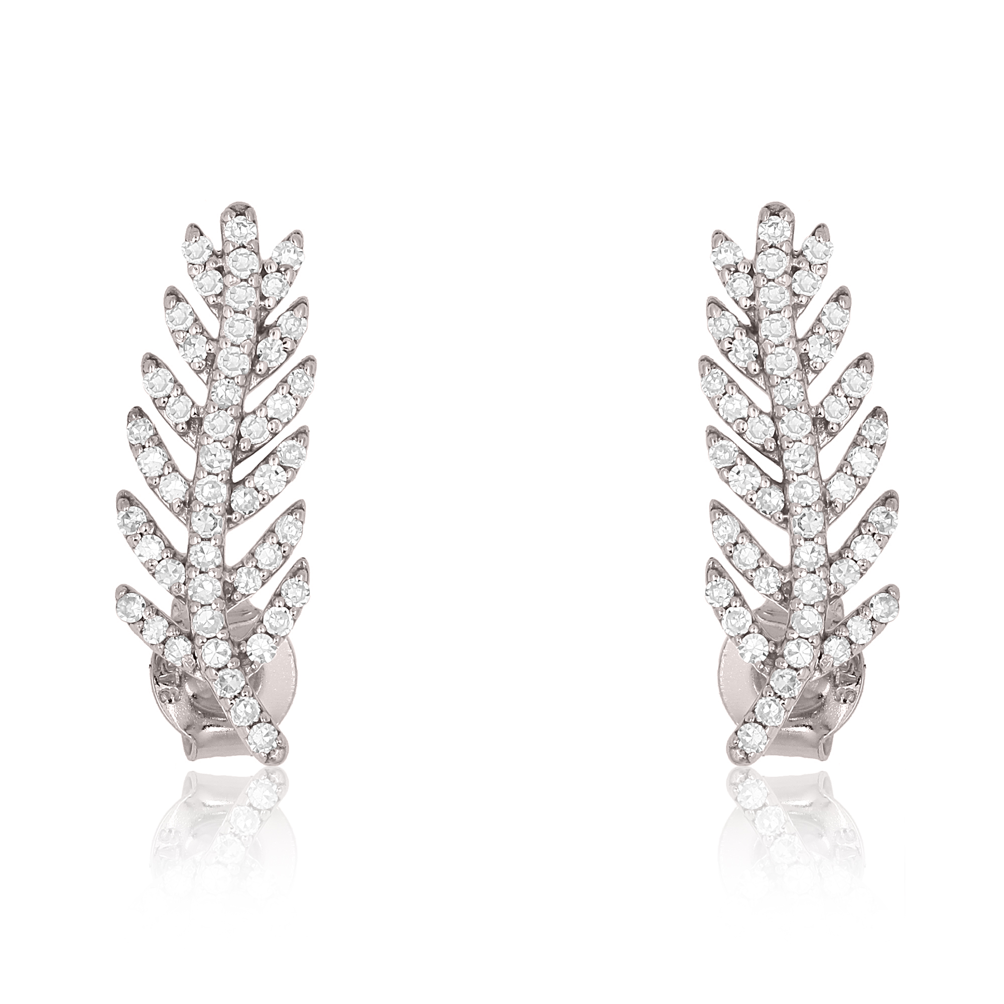 Sterling Silver Diamond Leaf Studs