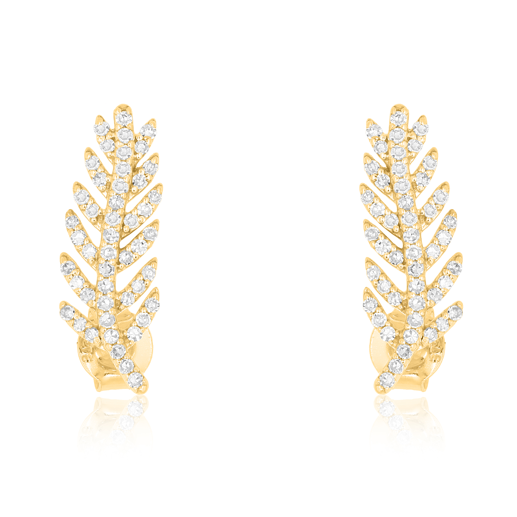 Sterling Silver Diamond Leaf Studs