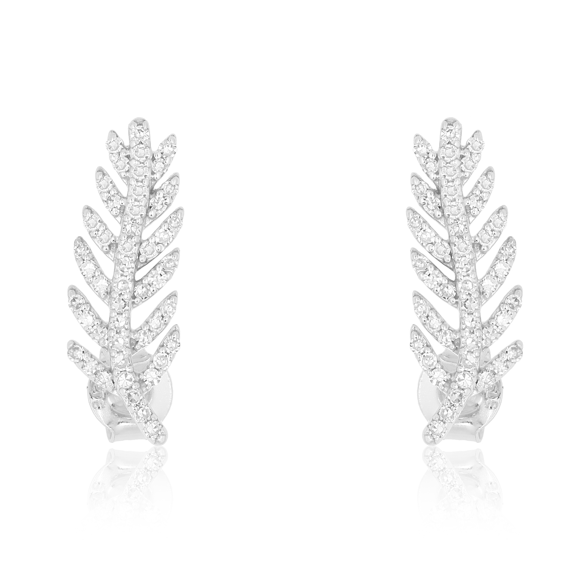 Sterling Silver Diamond Leaf Studs