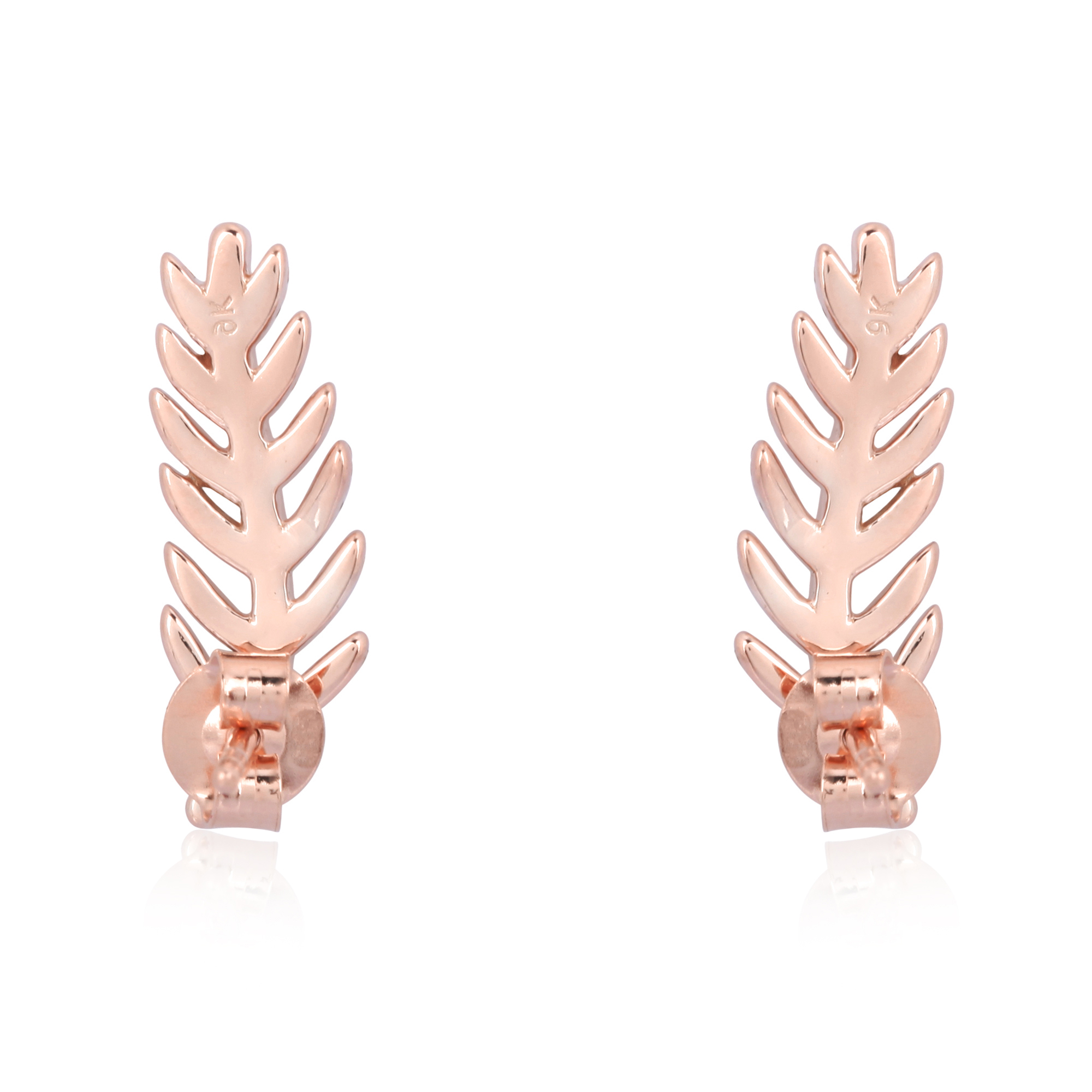 Sterling Silver Diamond Leaf Studs