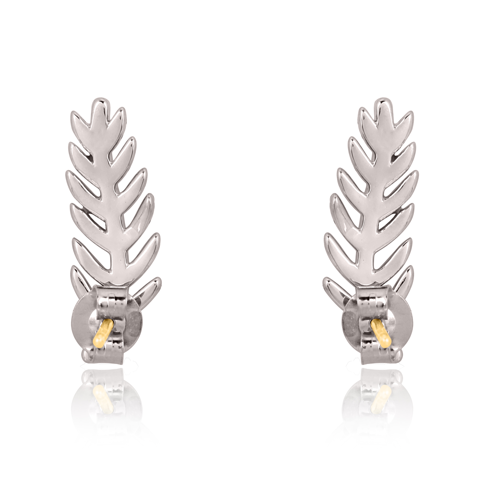 Sterling Silver Diamond Leaf Studs