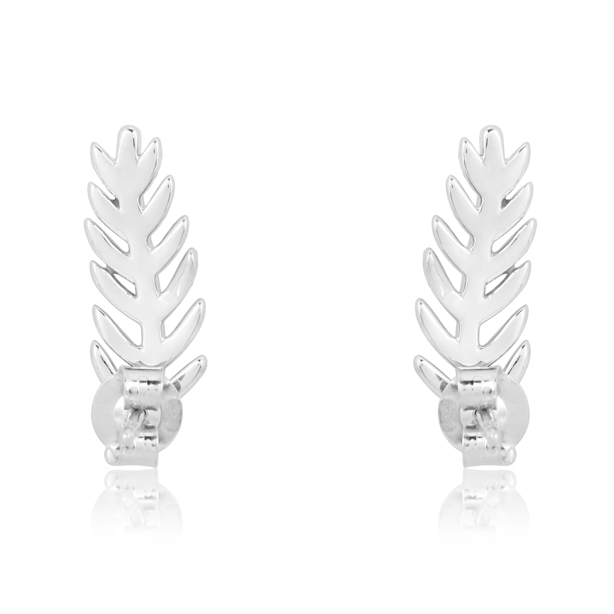 Sterling Silver Diamond Leaf Studs