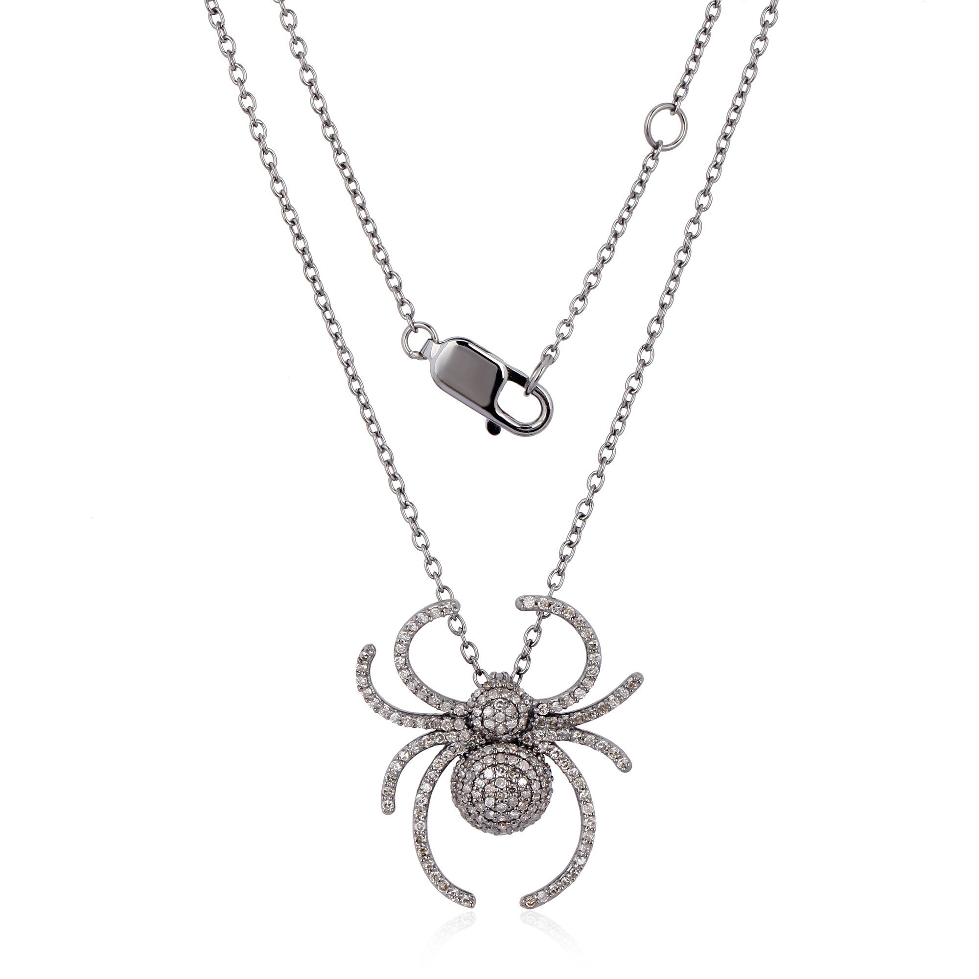 Sterling Silver Spider Diamond Pendant with Chain