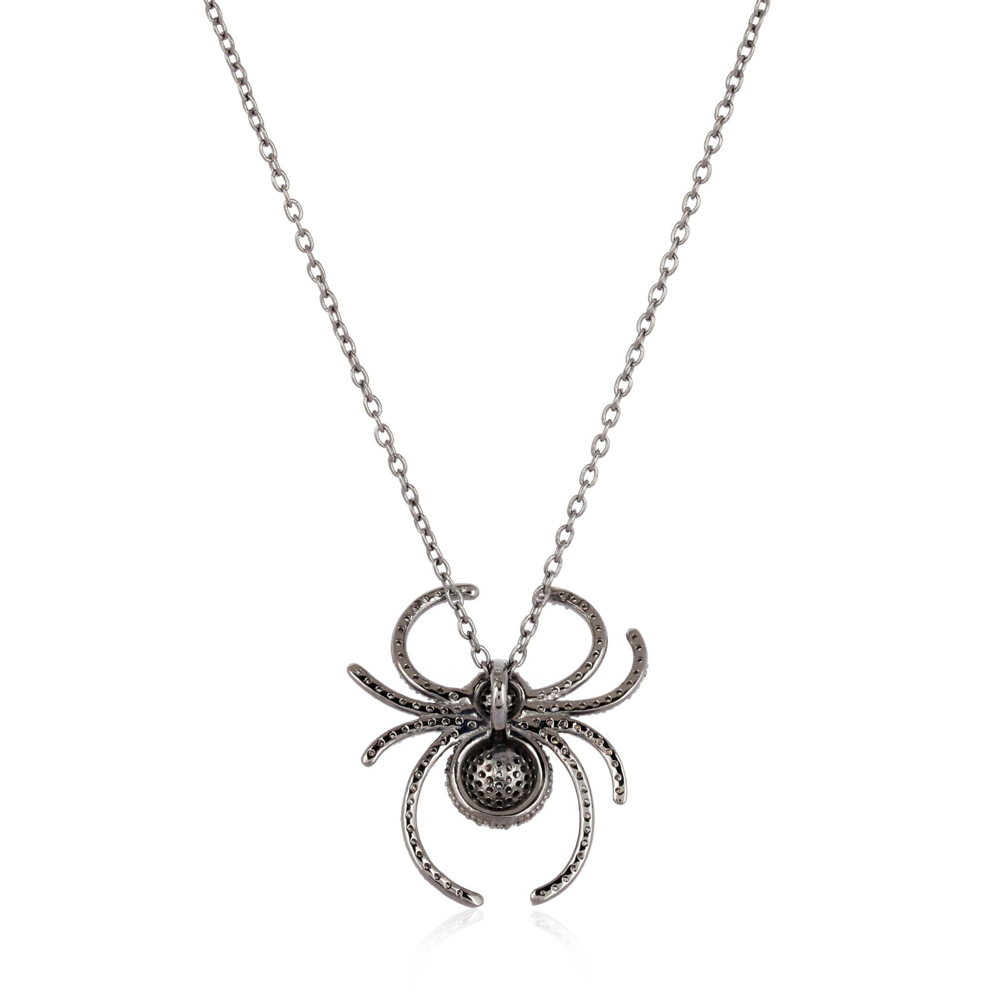 Sterling Silver Spider Diamond Pendant with Chain
