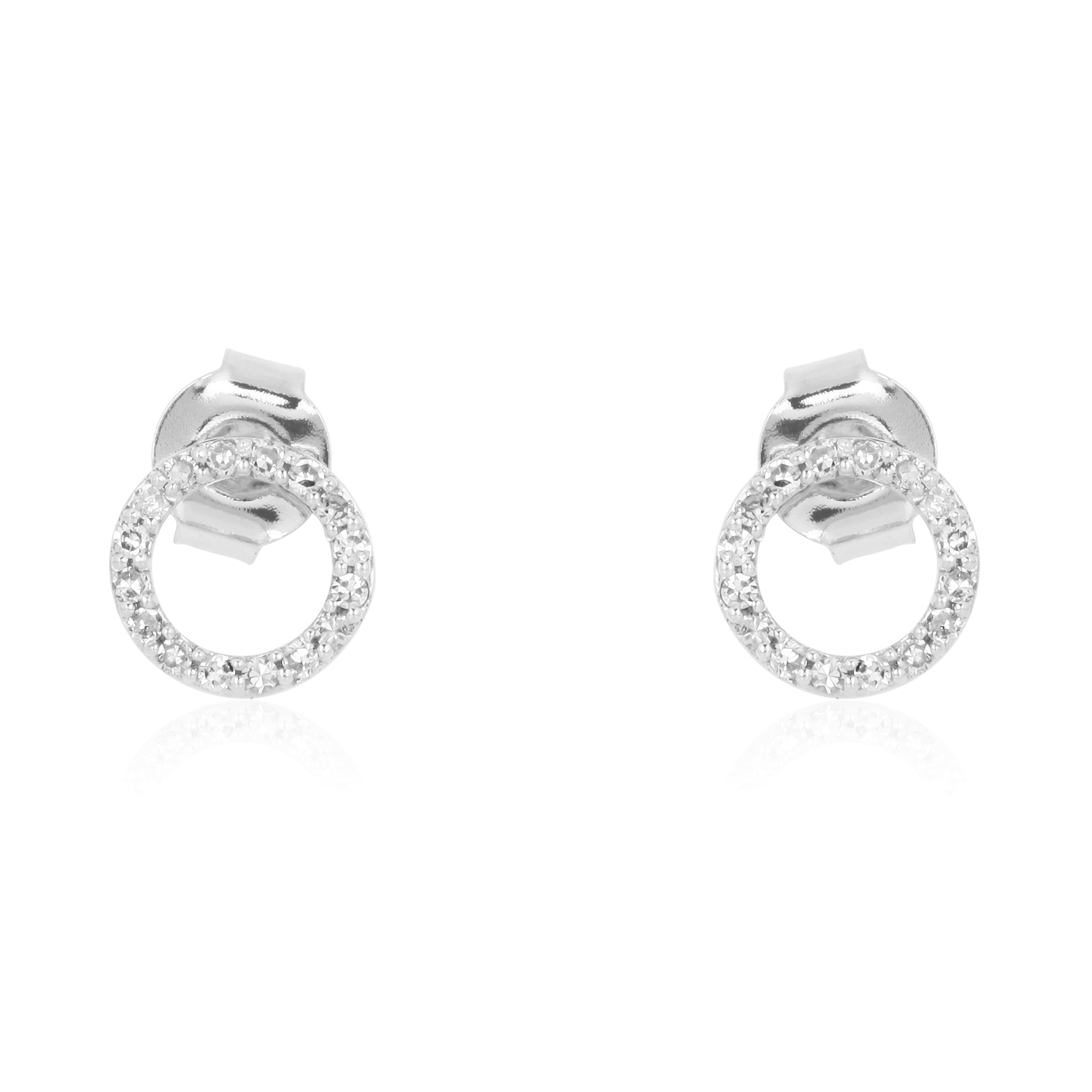 Sterling Silver Diamond Single Line Circle Studs