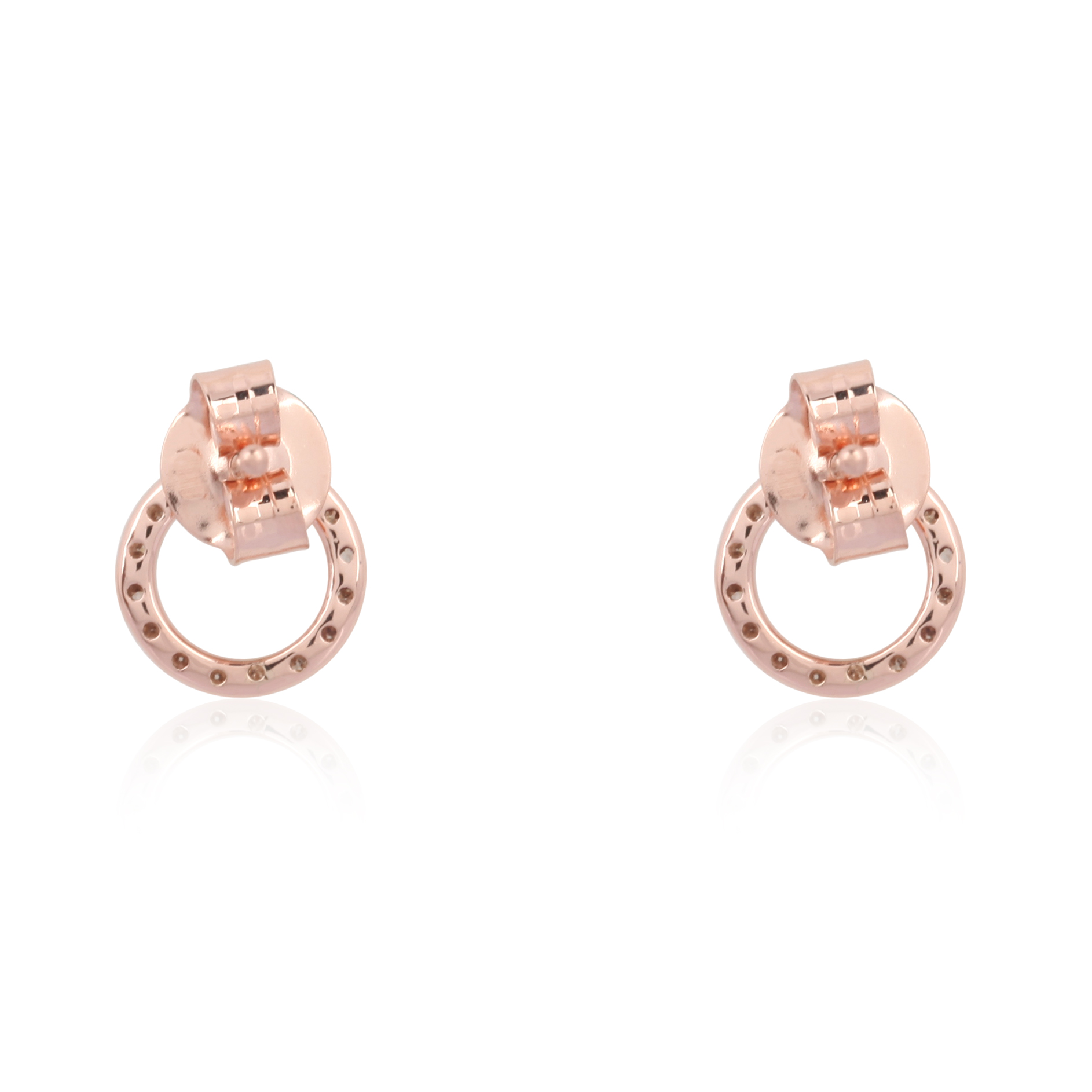 Rose Gold Diamond Single Line Circle Studs
