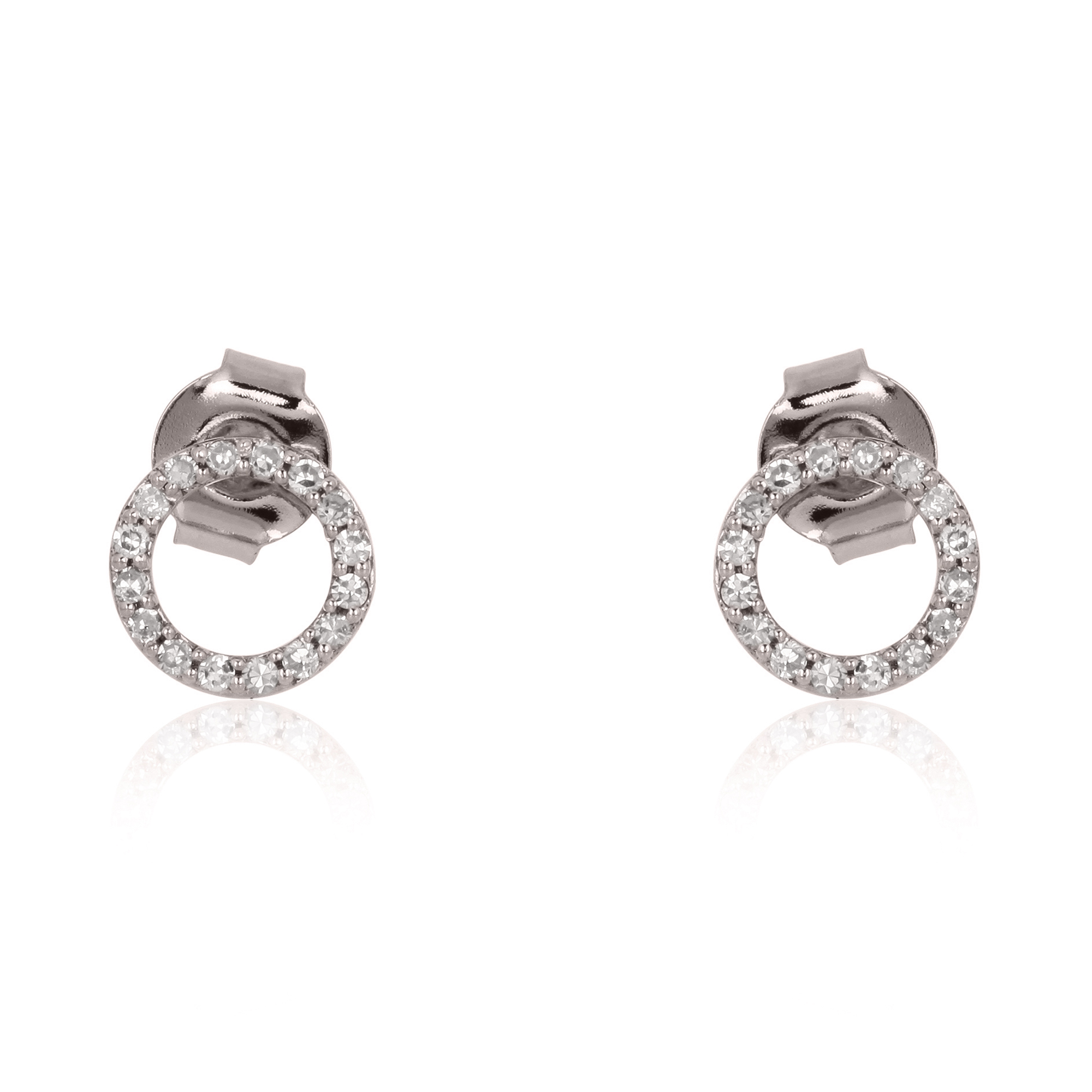 Sterling Silver Diamond Single Line Circle Studs