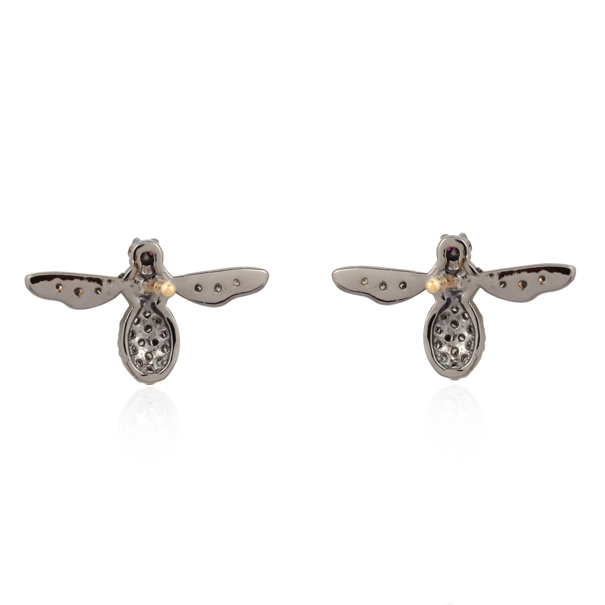 Sterling Silver Diamond Bee Studs with Ruby Eyes