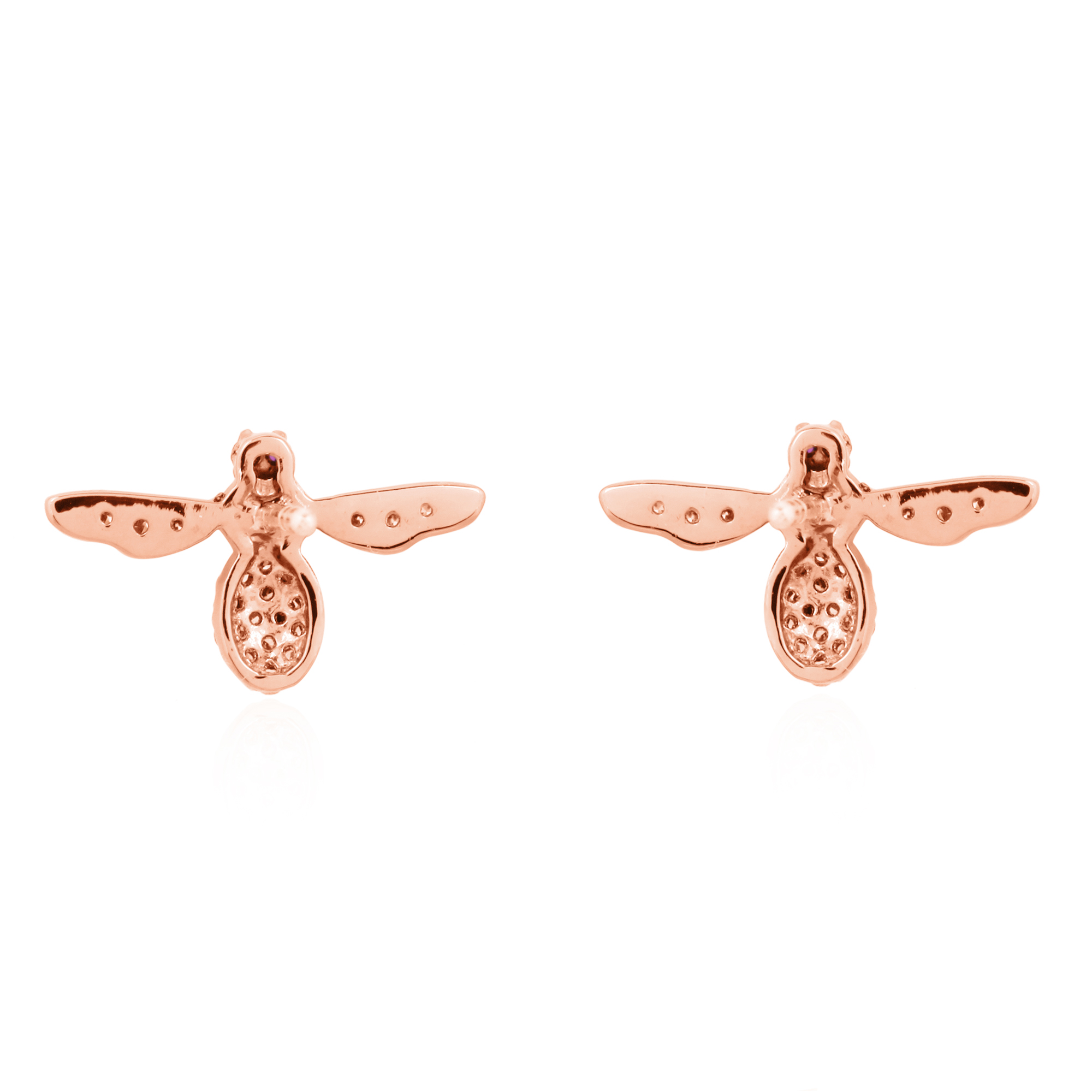 Rose Gold Diamond Bee  Studs with Ruby Eyes