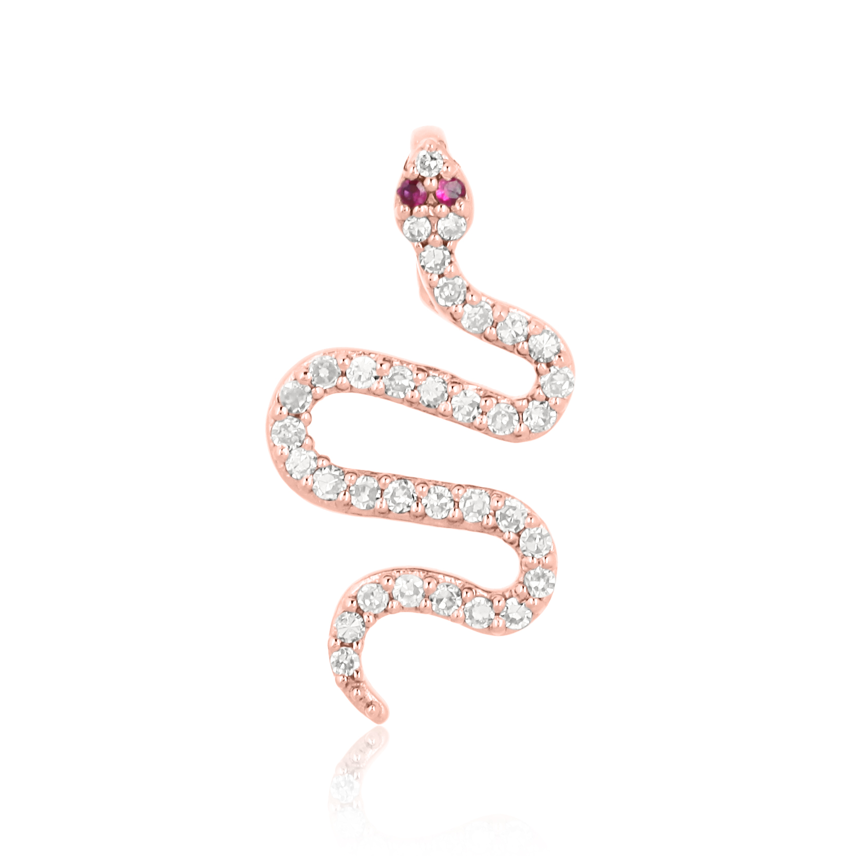 Sterling Silver Snake Diamond Pendant with Ruby Eyes
