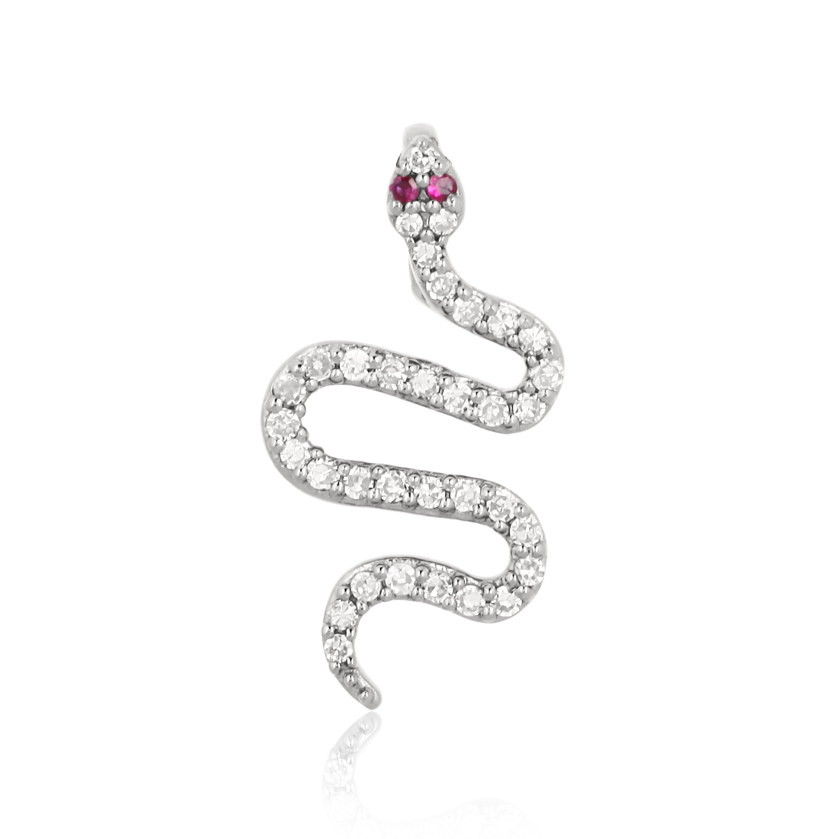 Sterling Silver Snake Diamond Pendant with Ruby Eyes