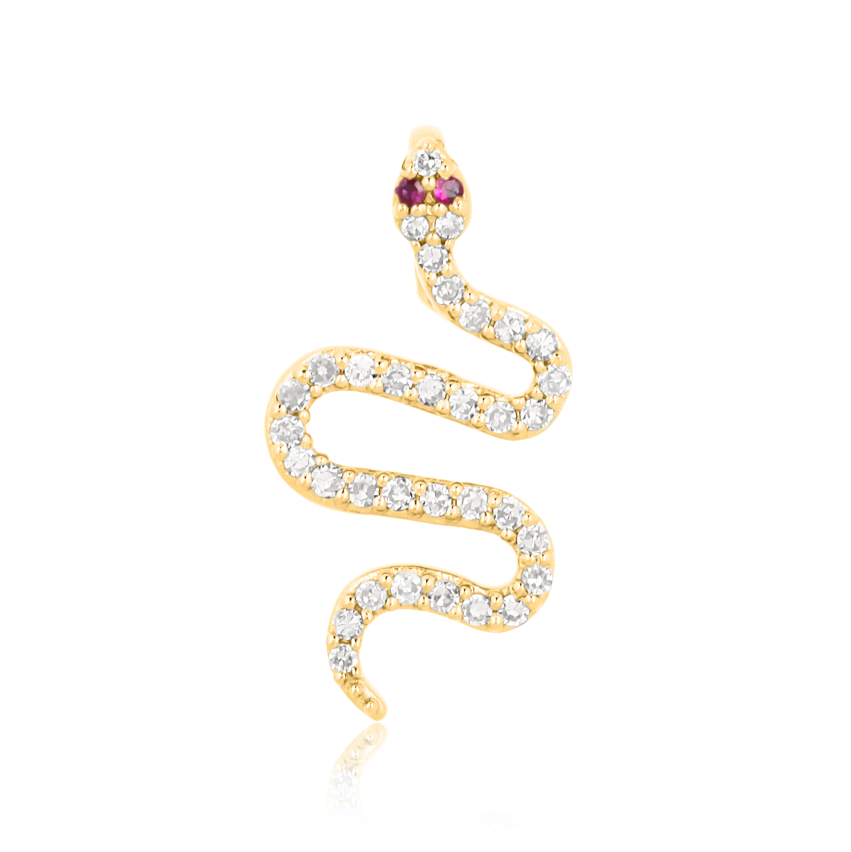 Sterling Silver Snake Diamond Pendant with Ruby Eyes