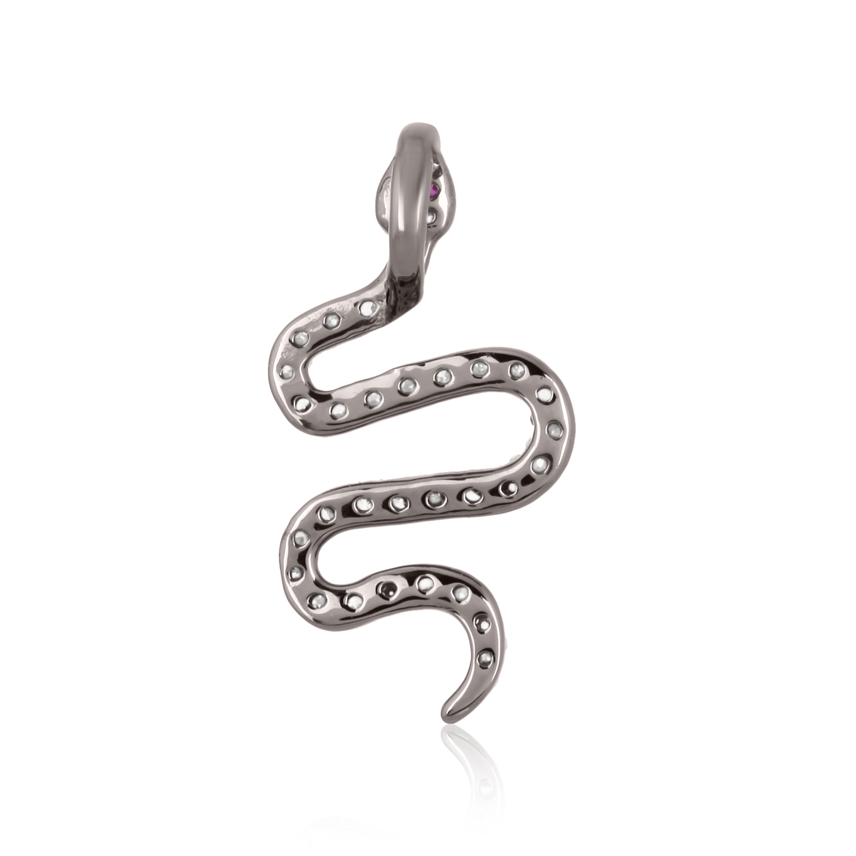 Sterling Silver Snake Diamond Pendant with Ruby Eyes