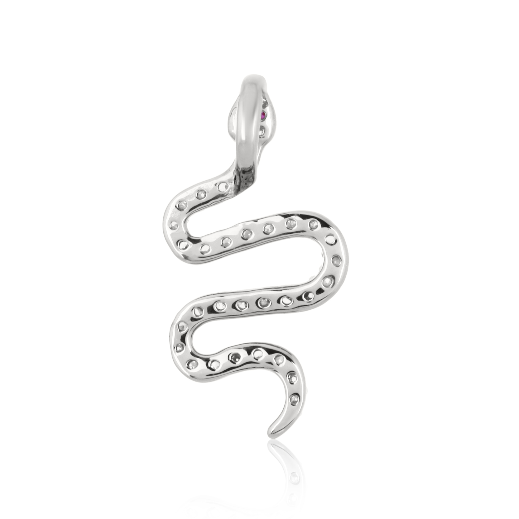 Sterling Silver Snake Diamond Pendant with Ruby Eyes