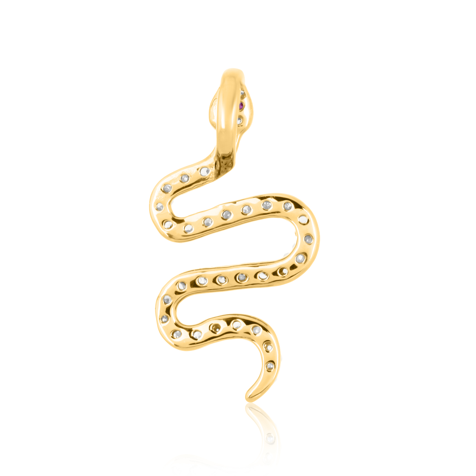 Sterling Silver Snake Diamond Pendant with Ruby Eyes