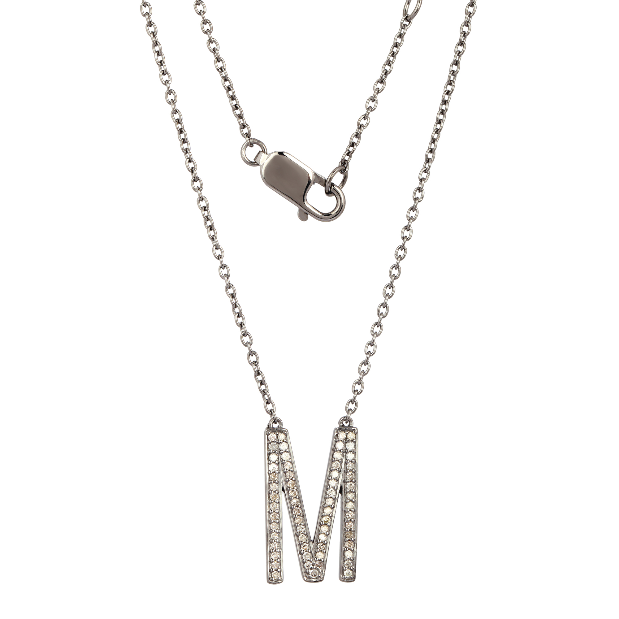 Sterling Silver Letter M Pendant with Chain