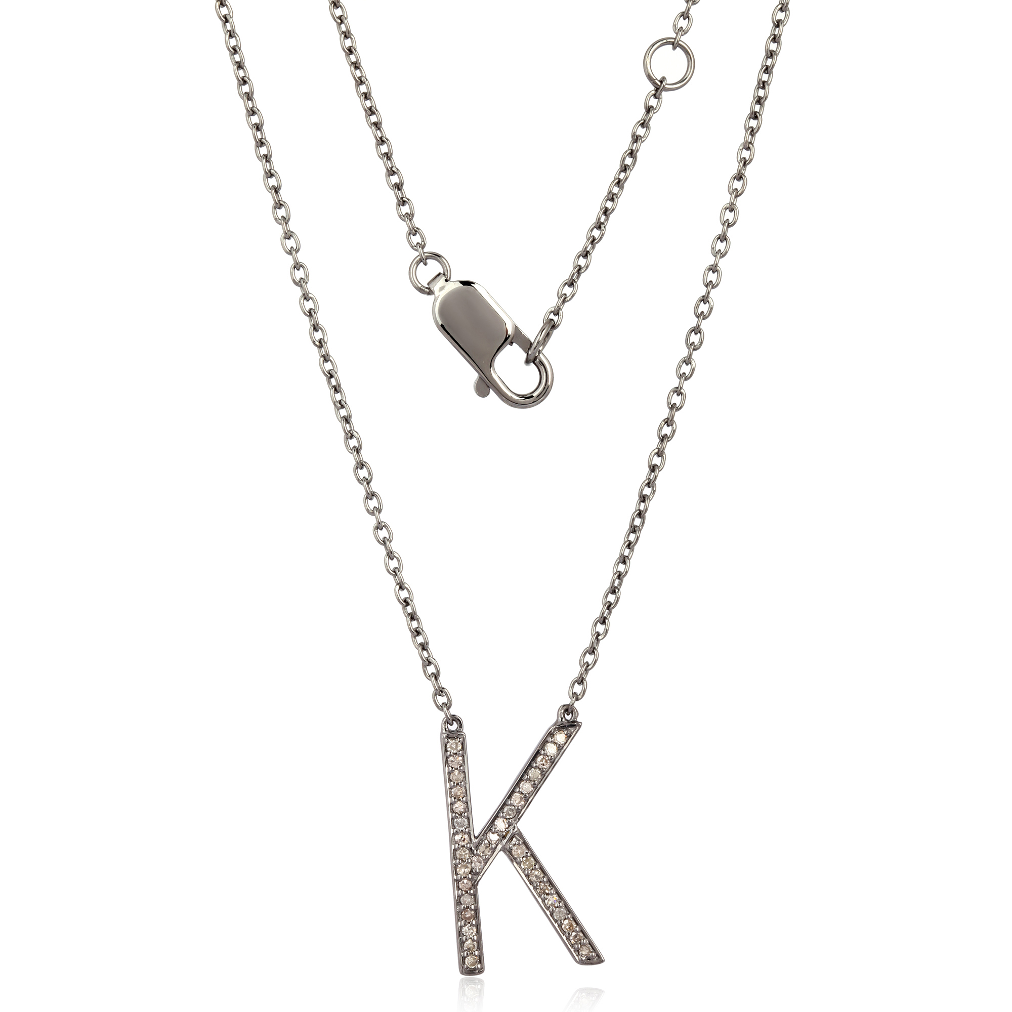Sterling Silver Letter K Pendant with Chain