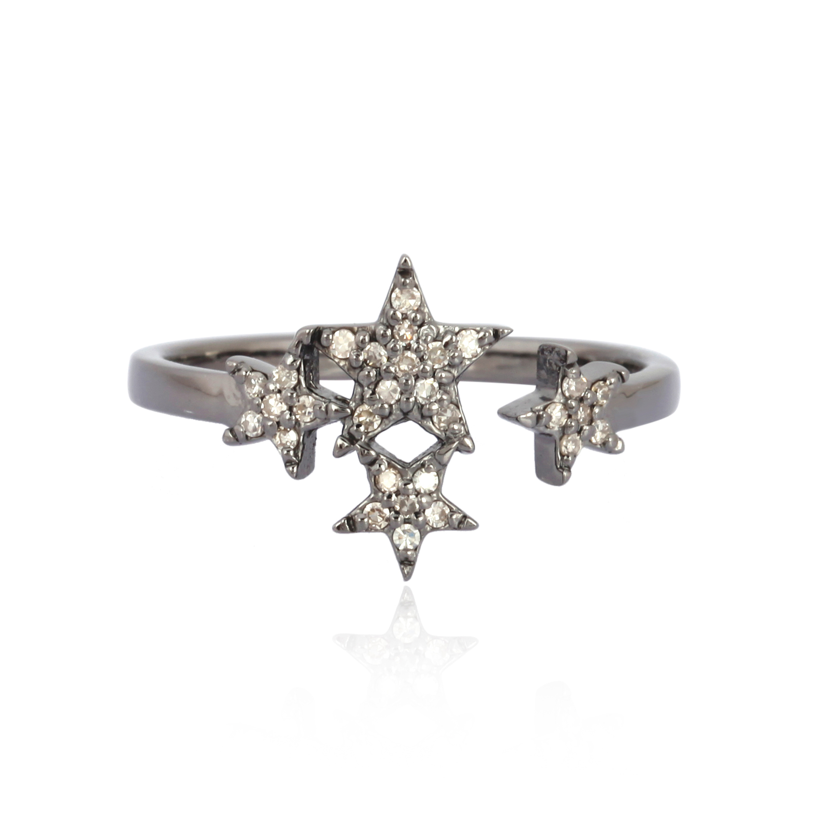 Sterling Silver Four Star Diamond Gap Ring