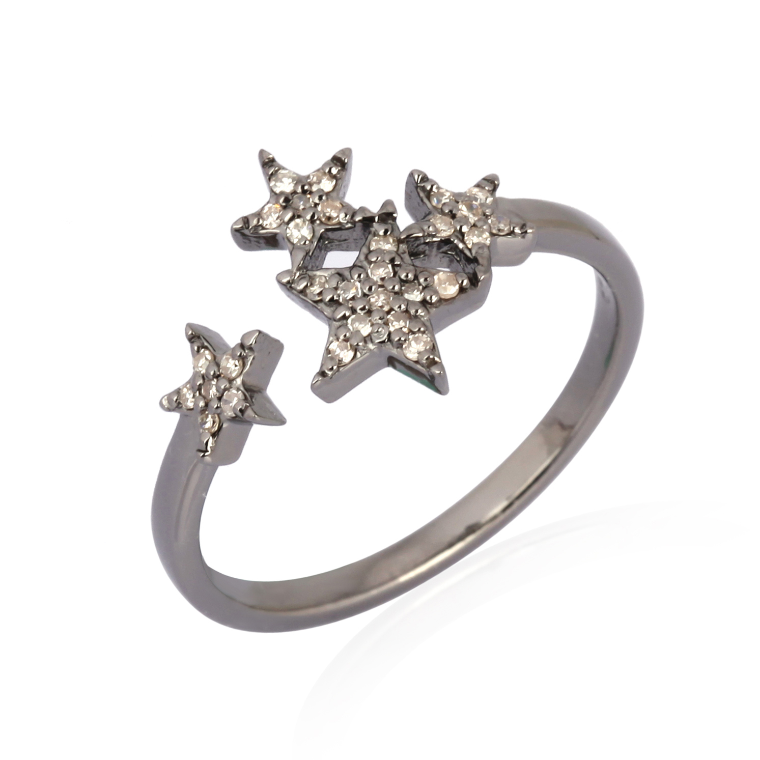 Sterling Silver Four Star Diamond Gap Ring