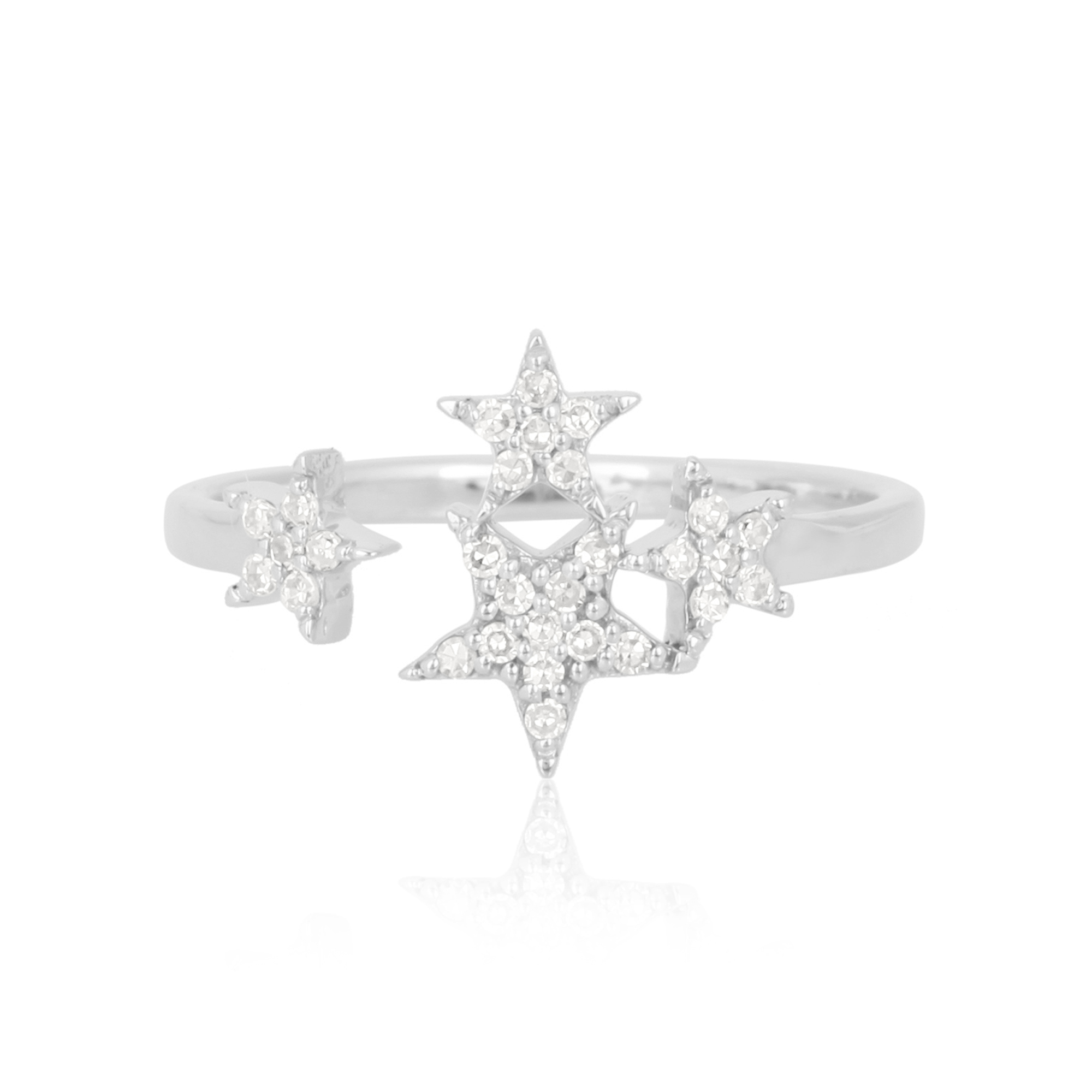 Sterling Silver Four Star Diamond Gap Ring