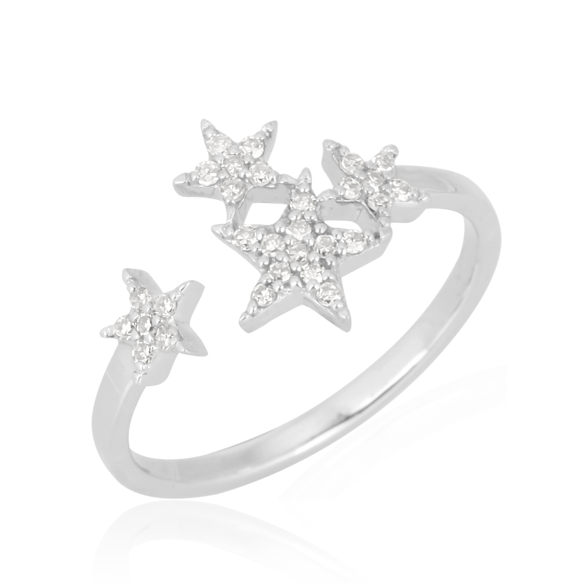 Sterling Silver Four Star Diamond Gap Ring