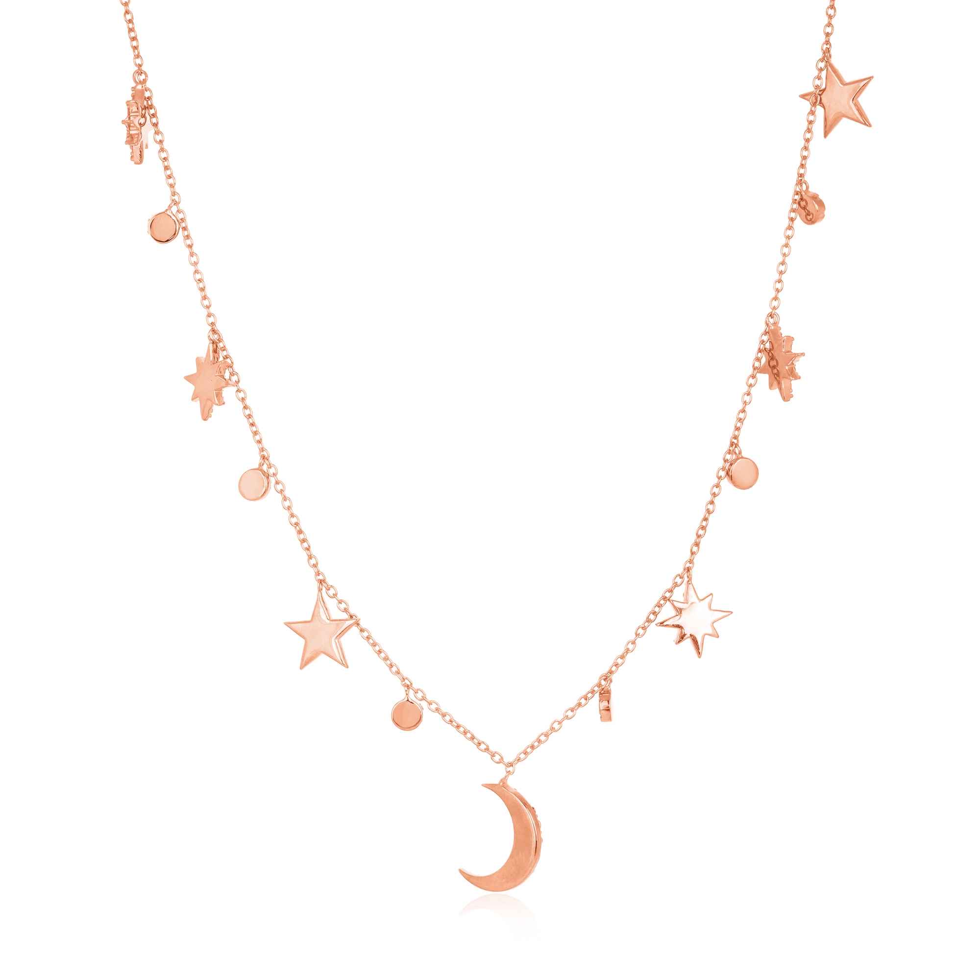 Rose Gold Sun and Moon Diamond Charm Necklace