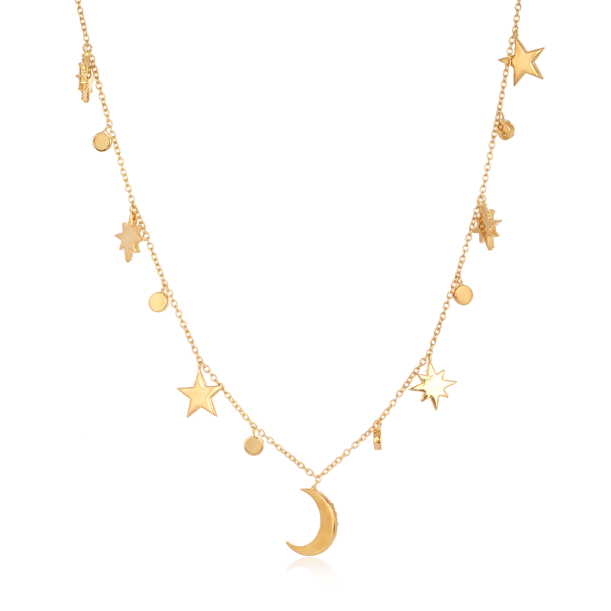 Yellow Gold Sun and Moon Diamond Charm Necklace