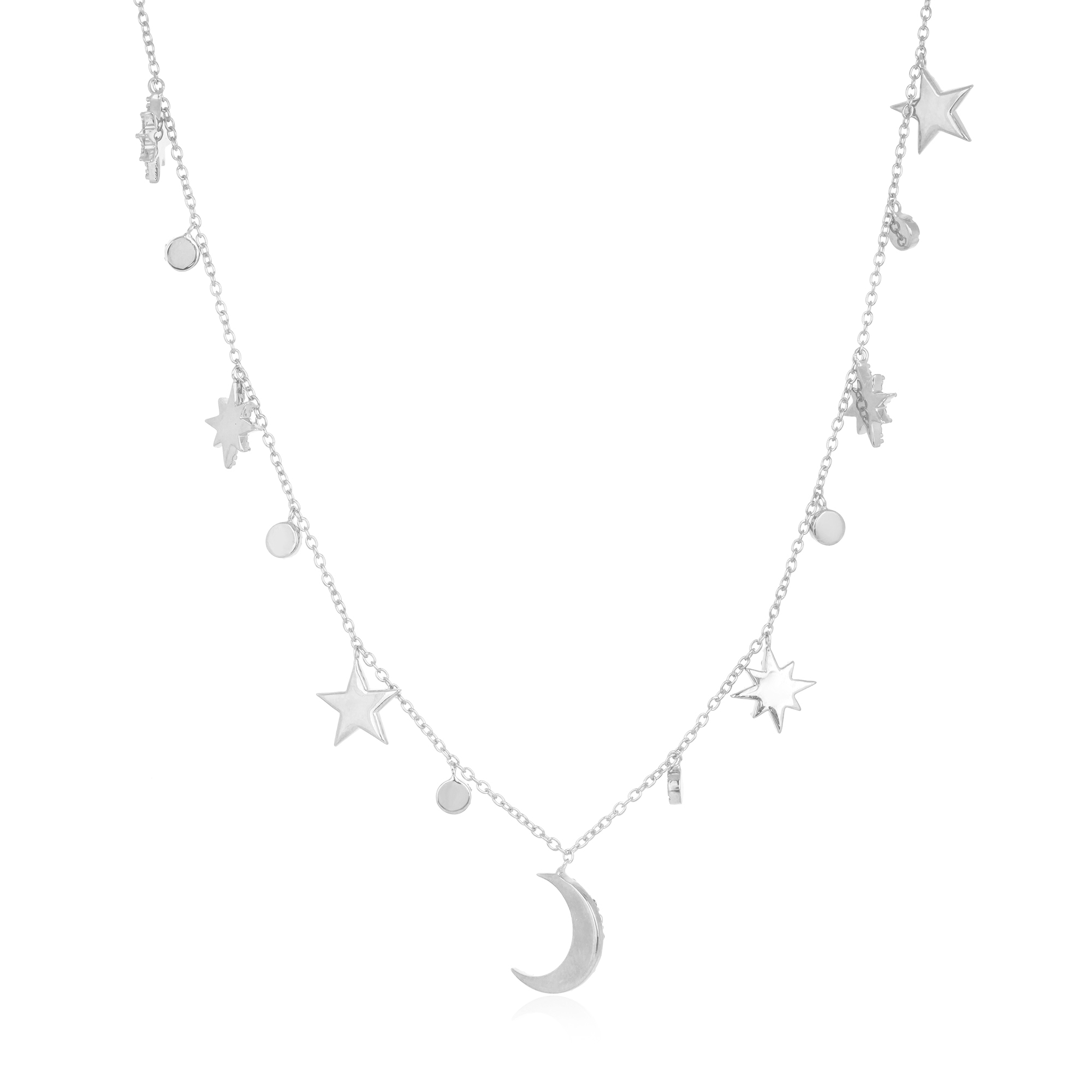 Sterling Silver Sun and Moon Diamond Charm Necklace
