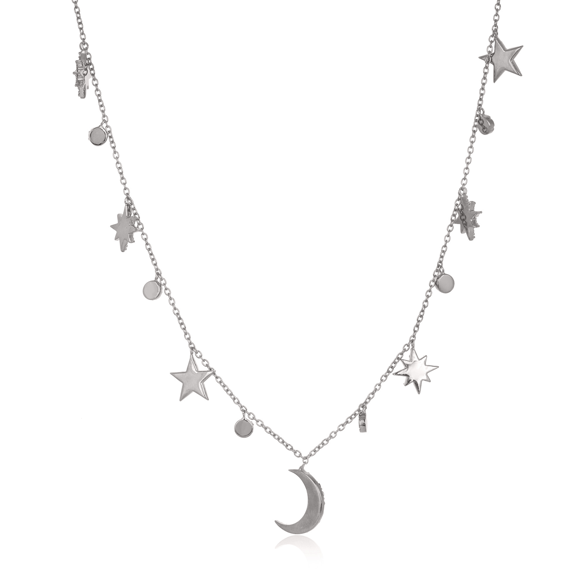 Sterling Silver Sun and Moon Diamond Charm Necklace
