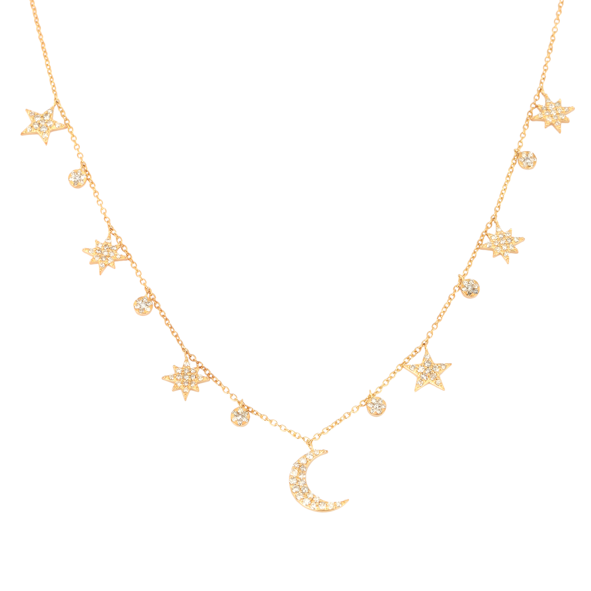 Yellow Gold Sun and Moon Diamond Charm Necklace