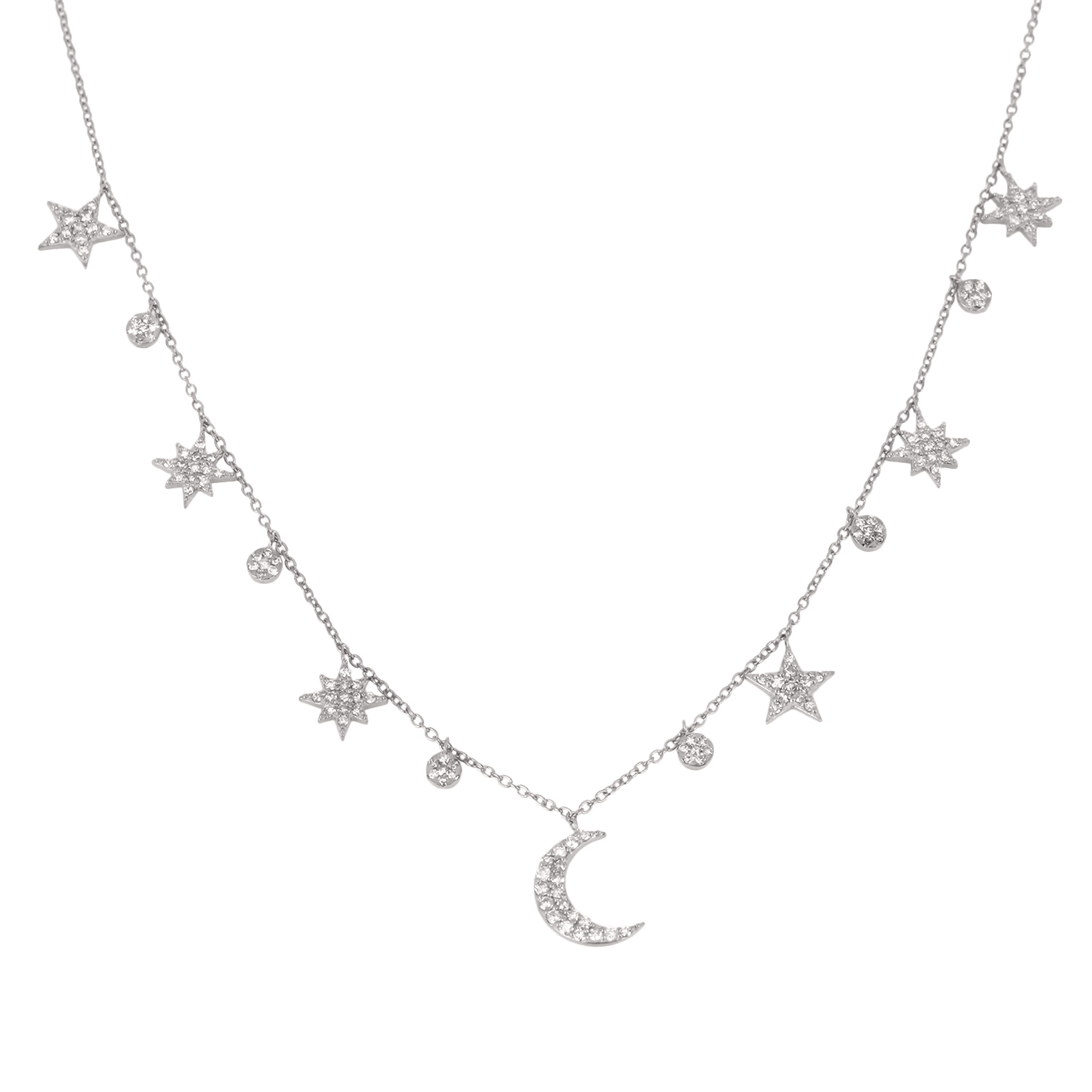 Sterling Silver Sun and Moon Diamond Charm Necklace